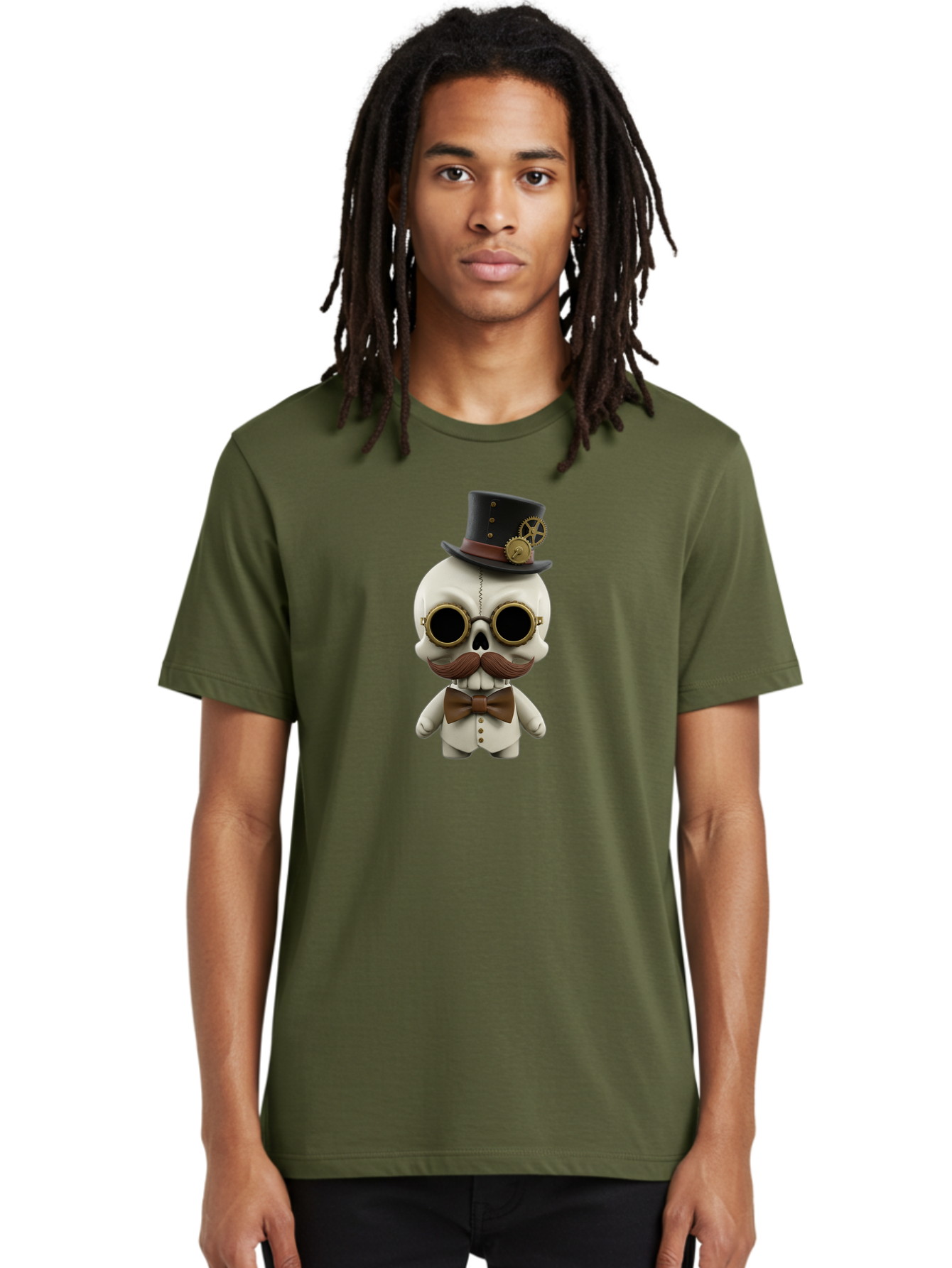 Steampunk-Skeleton Men'S Graphic Tee, 100% Cotton, Comfortable Casual Summer Wear, Machine Washable, Steampunk Skull, Skeleton Character, Vintage Goggles, Top Hat, Bow Tie, Mechanical Gear, Steampunk Style, Gothic Fashion, Unique Accessory, Bad719