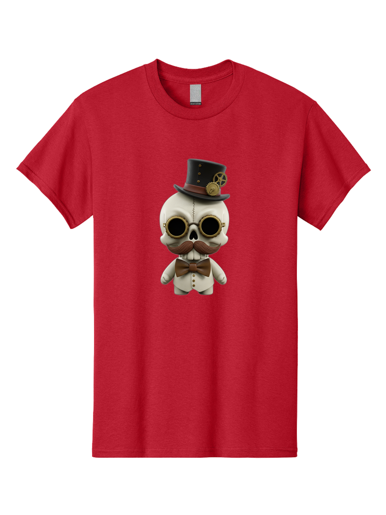 Steampunk-Skeleton Men'S Graphic Tee, 100% Cotton, Comfortable Casual Summer Wear, Machine Washable, Steampunk Skull, Skeleton Character, Vintage Goggles, Top Hat, Bow Tie, Mechanical Gear, Steampunk Style, Gothic Fashion, Unique Accessory, Bad719