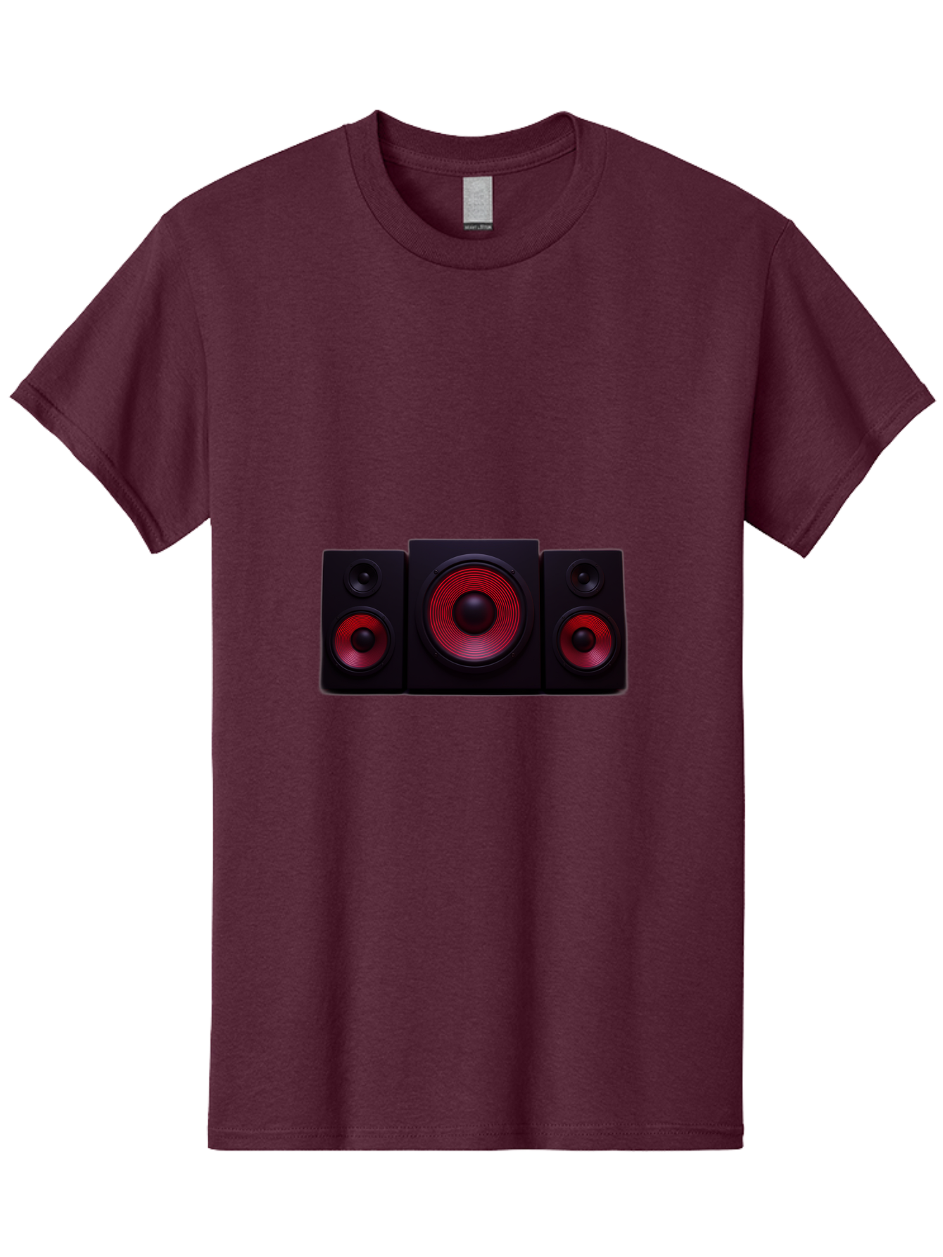 Stereo-Speakers Men'S Graphic Tee, 100% Cotton, Comfortable Casual Summer Wear, Machine Washable, Speaker System, Home Theater, Music Equipment, Audio Technology, Sound System, Subwoofer, Satellite Speakers, Black Speakers, Red Woofer, Bad726