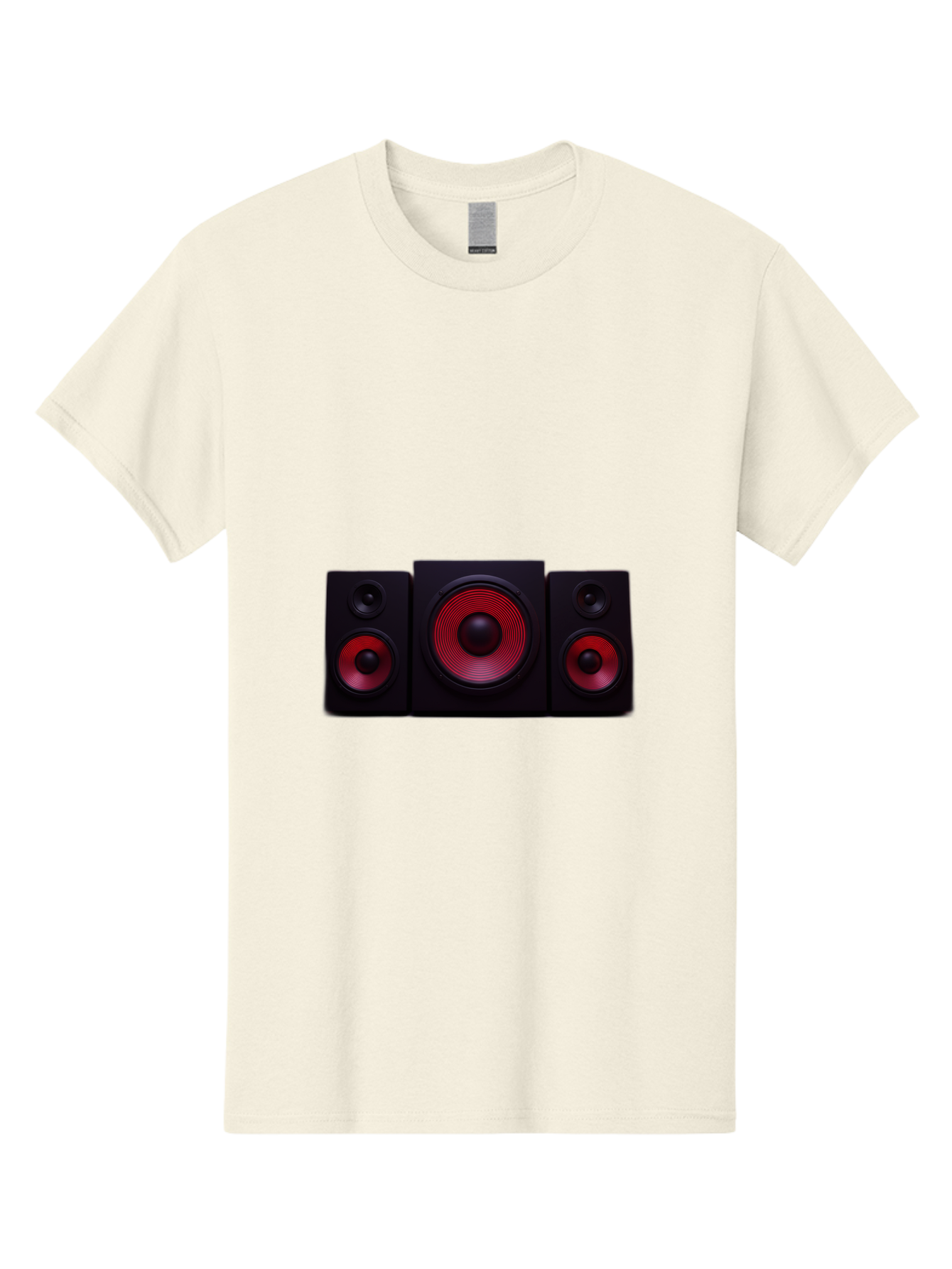 Stereo-Speakers Men'S Graphic Tee, 100% Cotton, Comfortable Casual Summer Wear, Machine Washable, Speaker System, Home Theater, Music Equipment, Audio Technology, Sound System, Subwoofer, Satellite Speakers, Black Speakers, Red Woofer, Bad726