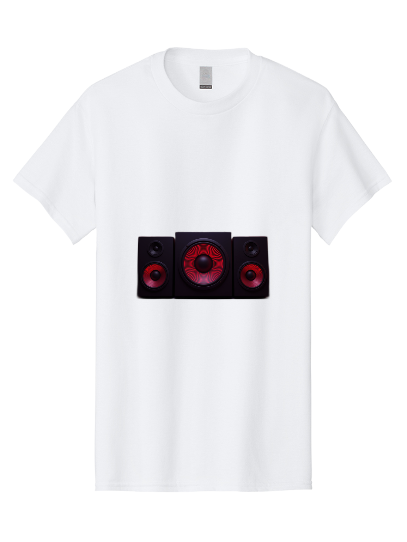 Stereo-Speakers Men'S Graphic Tee, 100% Cotton, Comfortable Casual Summer Wear, Machine Washable, Speaker System, Home Theater, Music Equipment, Audio Technology, Sound System, Subwoofer, Satellite Speakers, Black Speakers, Red Woofer, Bad726