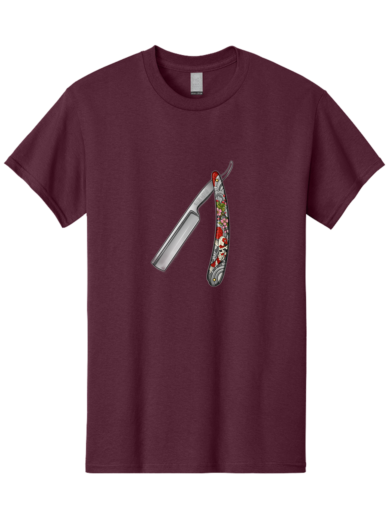 Straight-Razor-3 Men'S Graphic Tee, 100% Cotton, Comfortable Casual Summer Wear, Machine Washable, Straight Razor, Shaving Tool, Traditional Grooming, Floral Design, Vintage Style, Metal Blade, Ornate Handle, Grooming Essentials, Bad729