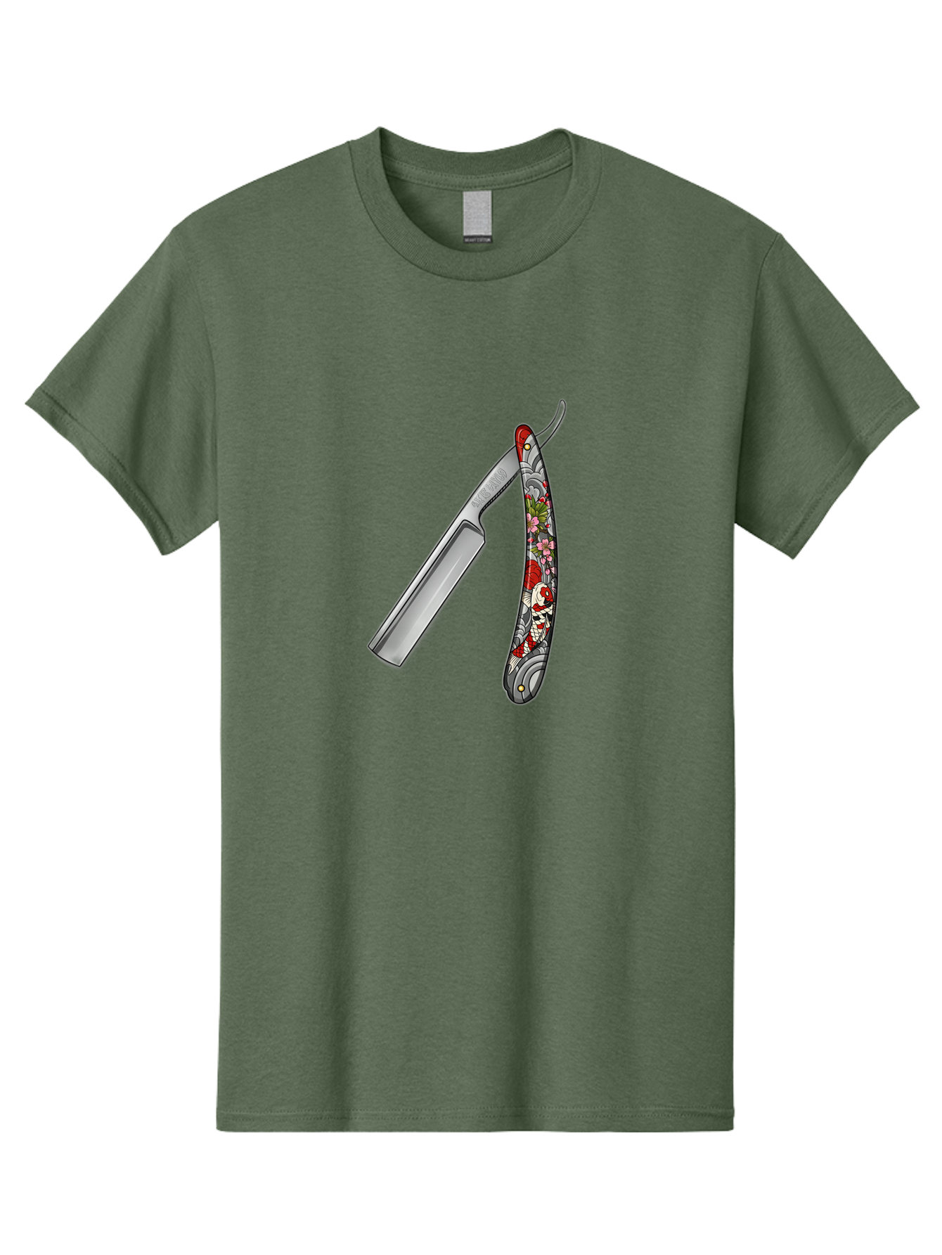 Straight-Razor-3 Men'S Graphic Tee, 100% Cotton, Comfortable Casual Summer Wear, Machine Washable, Straight Razor, Shaving Tool, Traditional Grooming, Floral Design, Vintage Style, Metal Blade, Ornate Handle, Grooming Essentials, Bad729