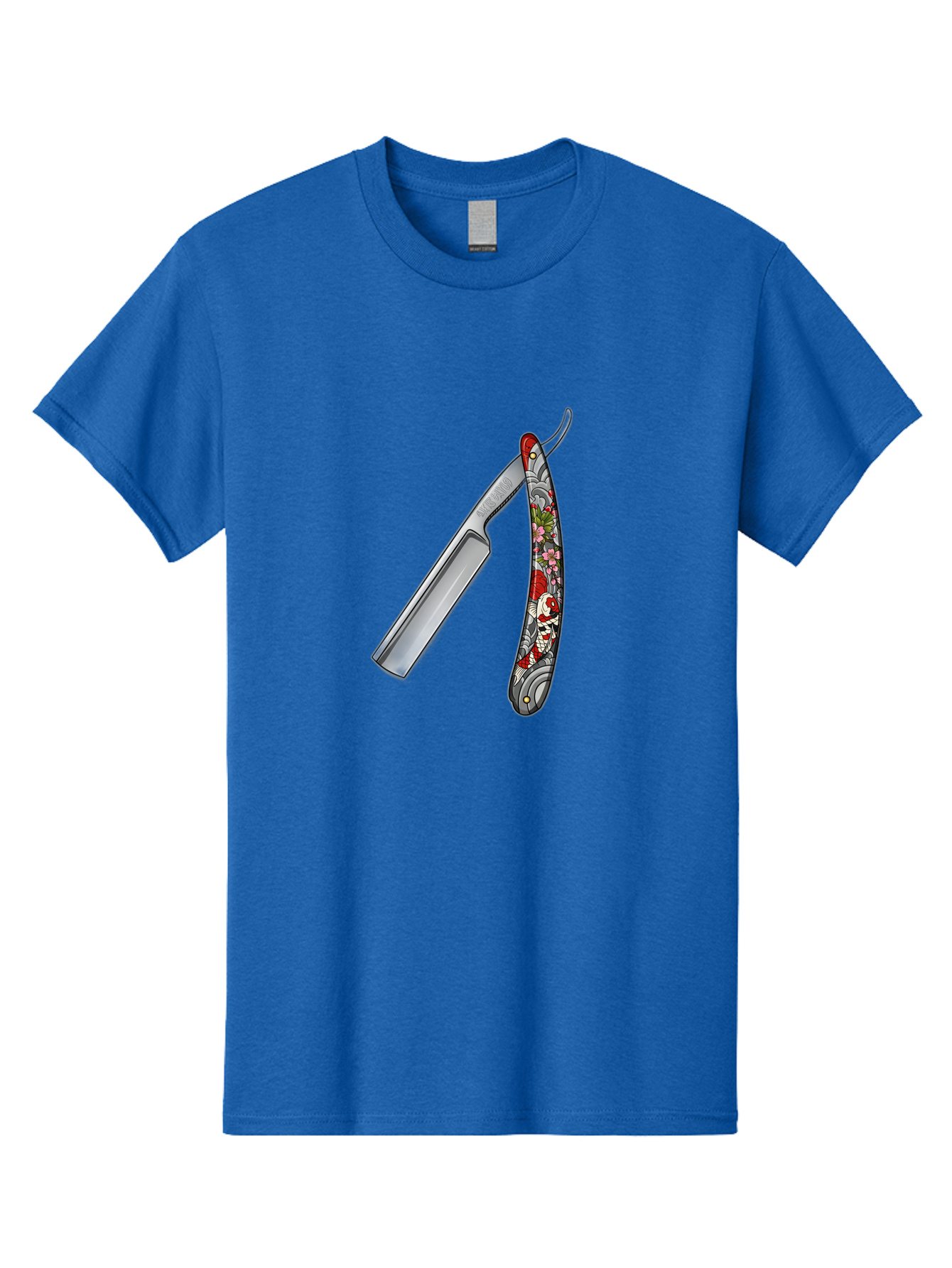 Straight-Razor-3 Men'S Graphic Tee, 100% Cotton, Comfortable Casual Summer Wear, Machine Washable, Straight Razor, Shaving Tool, Traditional Grooming, Floral Design, Vintage Style, Metal Blade, Ornate Handle, Grooming Essentials, Bad729