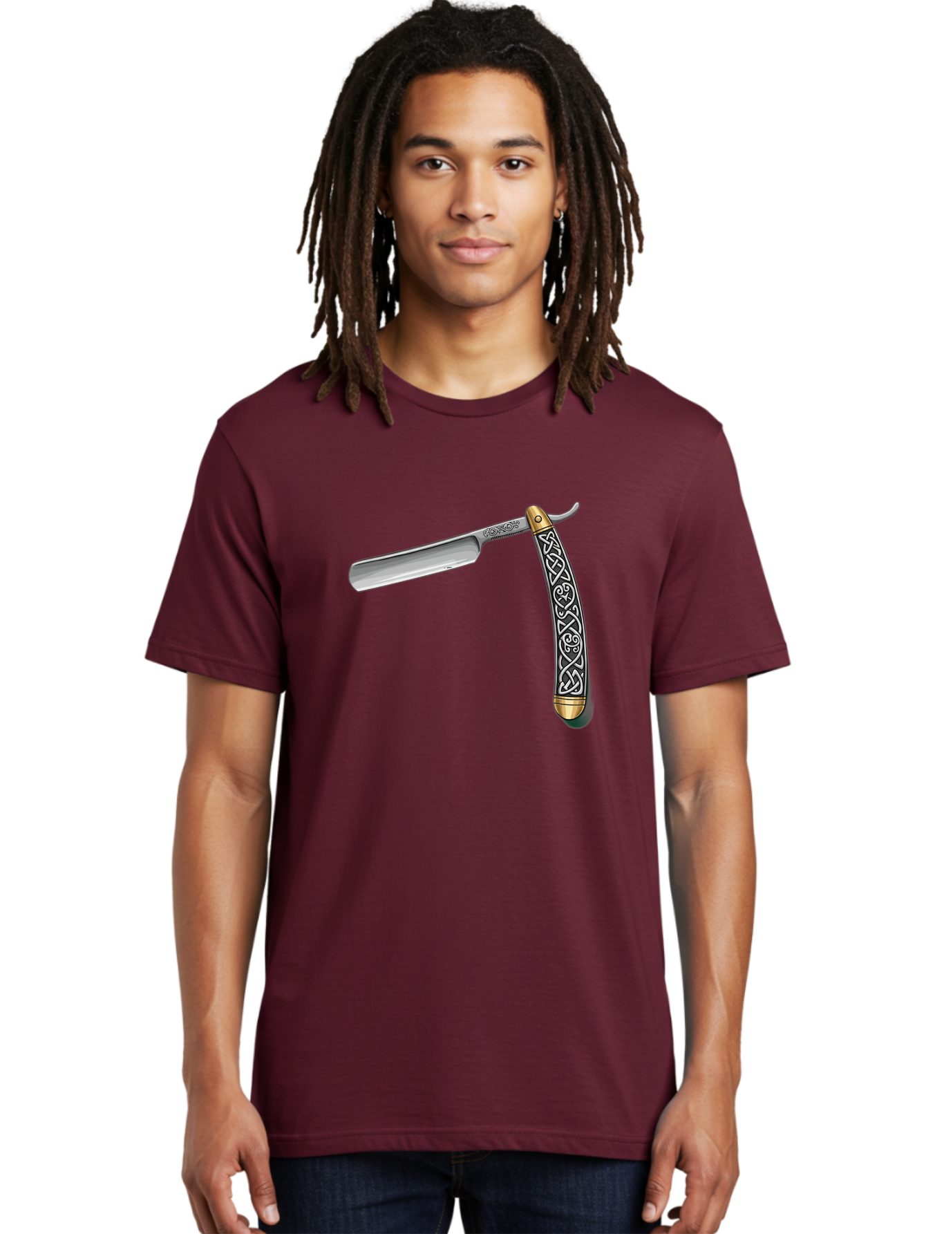 Straight-Razor-5 Men'S Graphic Tee, 100% Cotton, Comfortable Casual Summer Wear, Machine Washable, Cut-Throat Razor, Straight Razor, Vintage Shaving, Traditional Grooming, Antique Design, Intricate Patterns, Razor Blade, Shaving Tools, Bad731