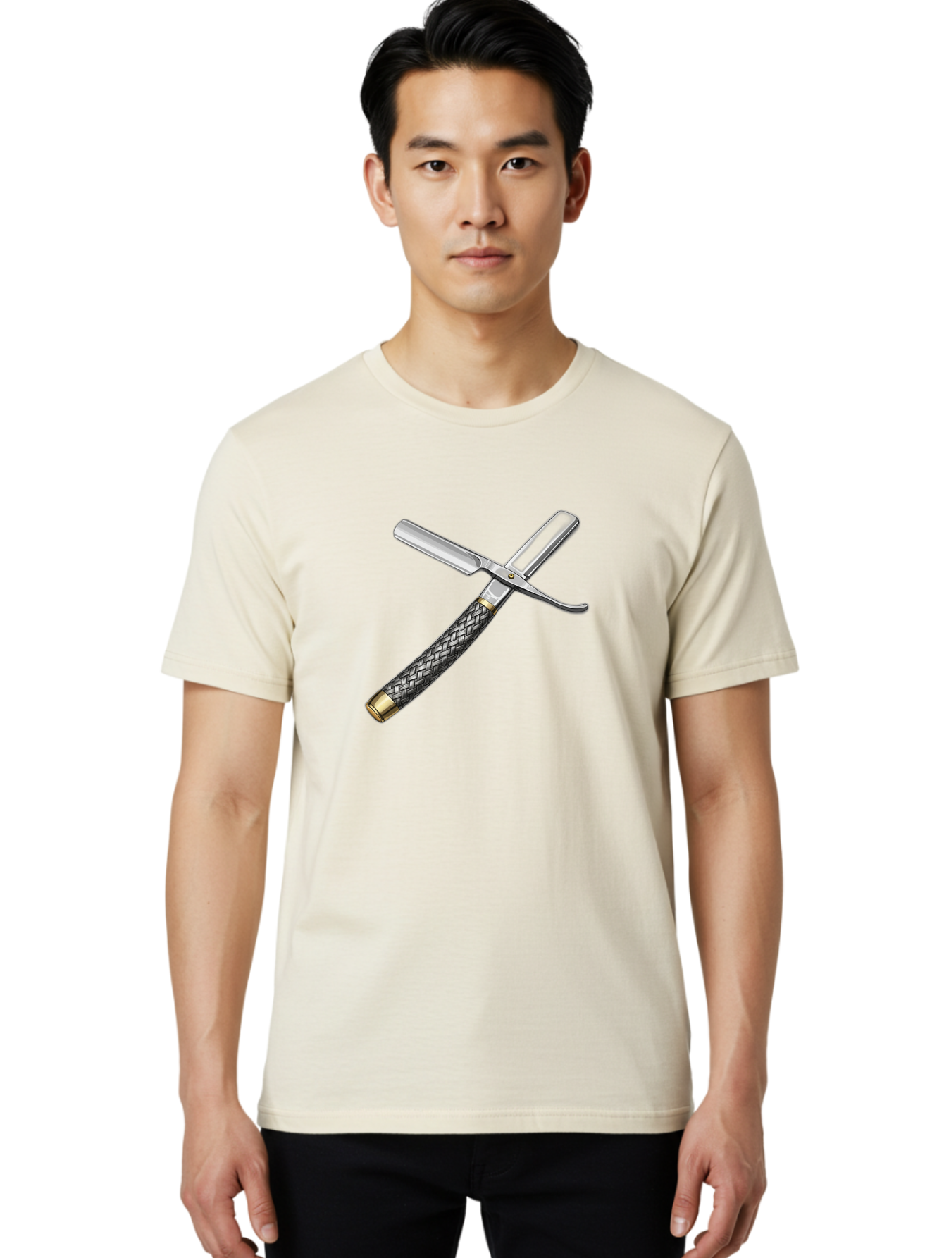 Straight-Razor-6 Men'S Graphic Tee, 100% Cotton, Comfortable Casual Summer Wear, Machine Washable, Straight Razor, Vintage Grooming, Metal Craftsmanship, Woven Handle, Classic Shaving, Traditional Grooming Tools, Precise Shaving Bad732