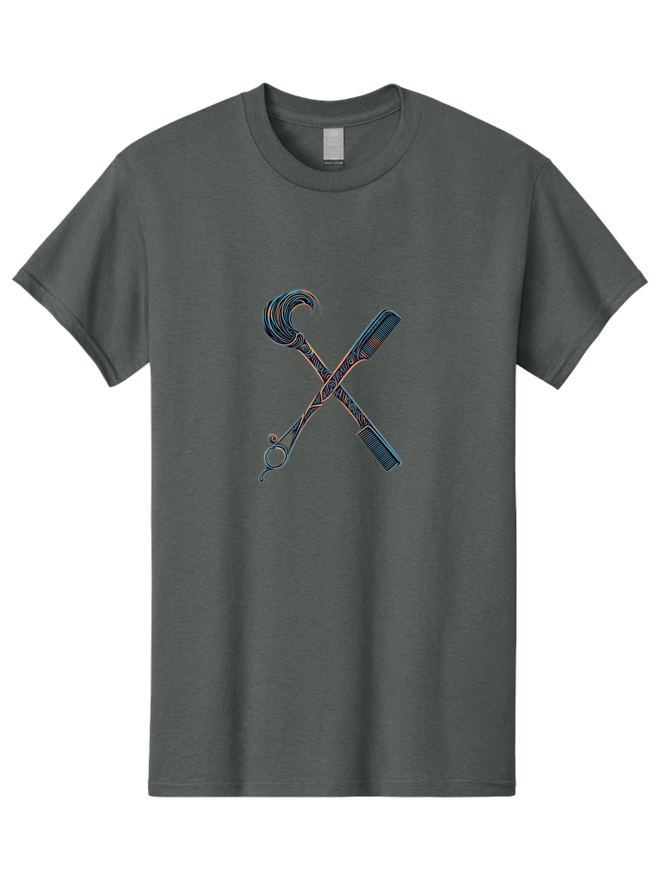 Straight-Razor-And-Comb Men'S Graphic Tee, 100% Cotton, Comfortable Casual Summer Wear, Machine Washable, Crossed Straight Razor Scissors, Comb, Barber Tools, Vintage Design, Intricate Patterns, Traditional Grooming, Classic Style, Bad735