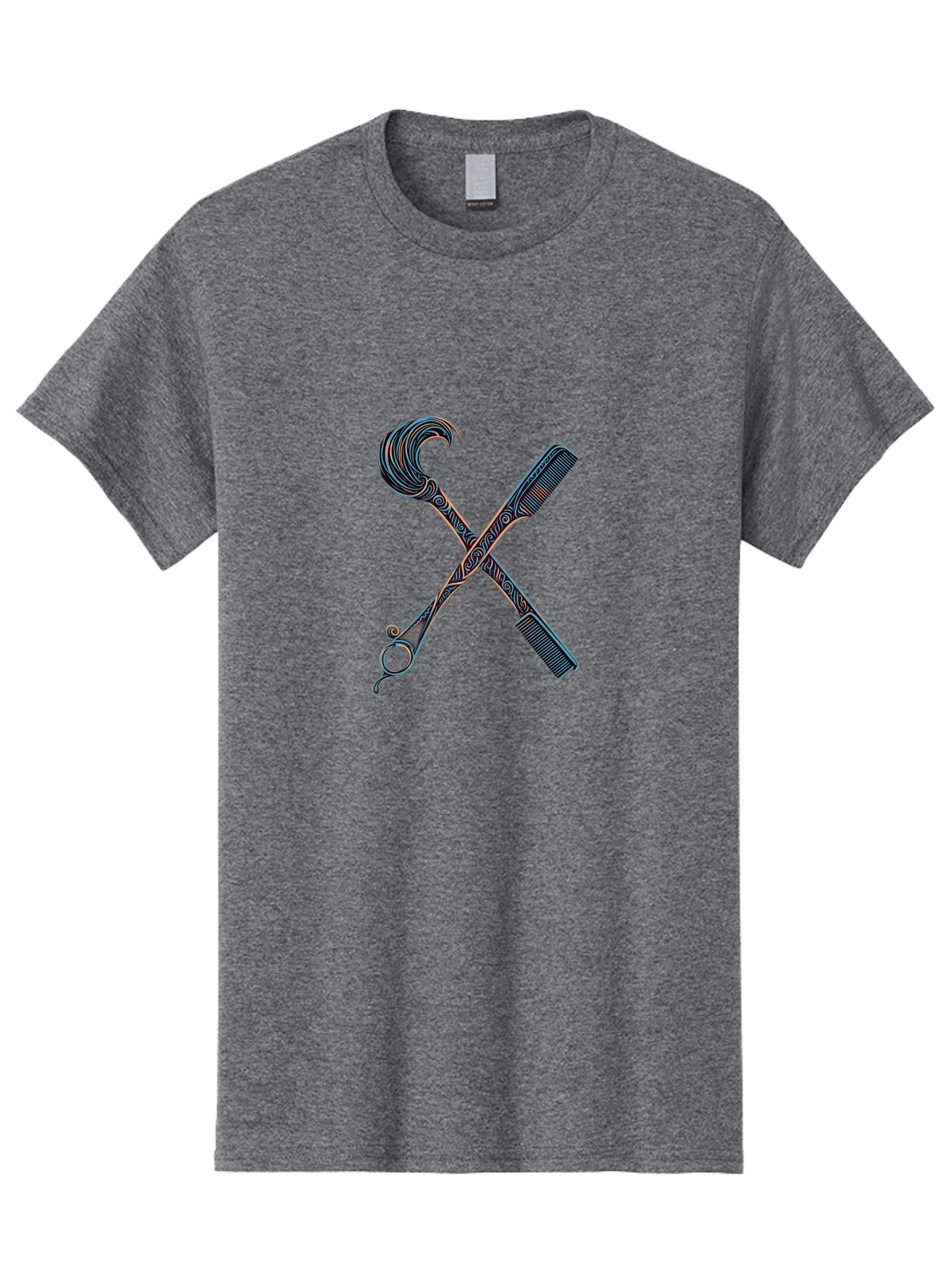 Straight-Razor-And-Comb Men'S Graphic Tee, 100% Cotton, Comfortable Casual Summer Wear, Machine Washable, Crossed Straight Razor Scissors, Comb, Barber Tools, Vintage Design, Intricate Patterns, Traditional Grooming, Classic Style, Bad735