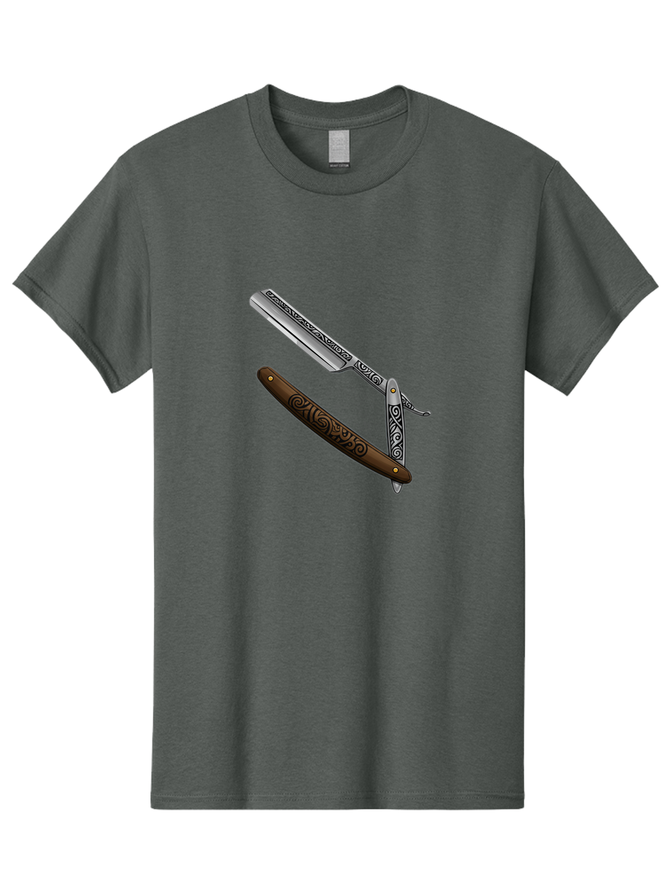 Straight-Razor Men'S Graphic Tee, 100% Cotton, Comfortable Casual Summer Wear, Machine Washable, Straight Razor, Shaving Razor, Vintage Grooming, Classic Shaving, Barber Tools, Ornate Design, Traditional Shaving, Men'S Grooming, Antique Razor Bad737
