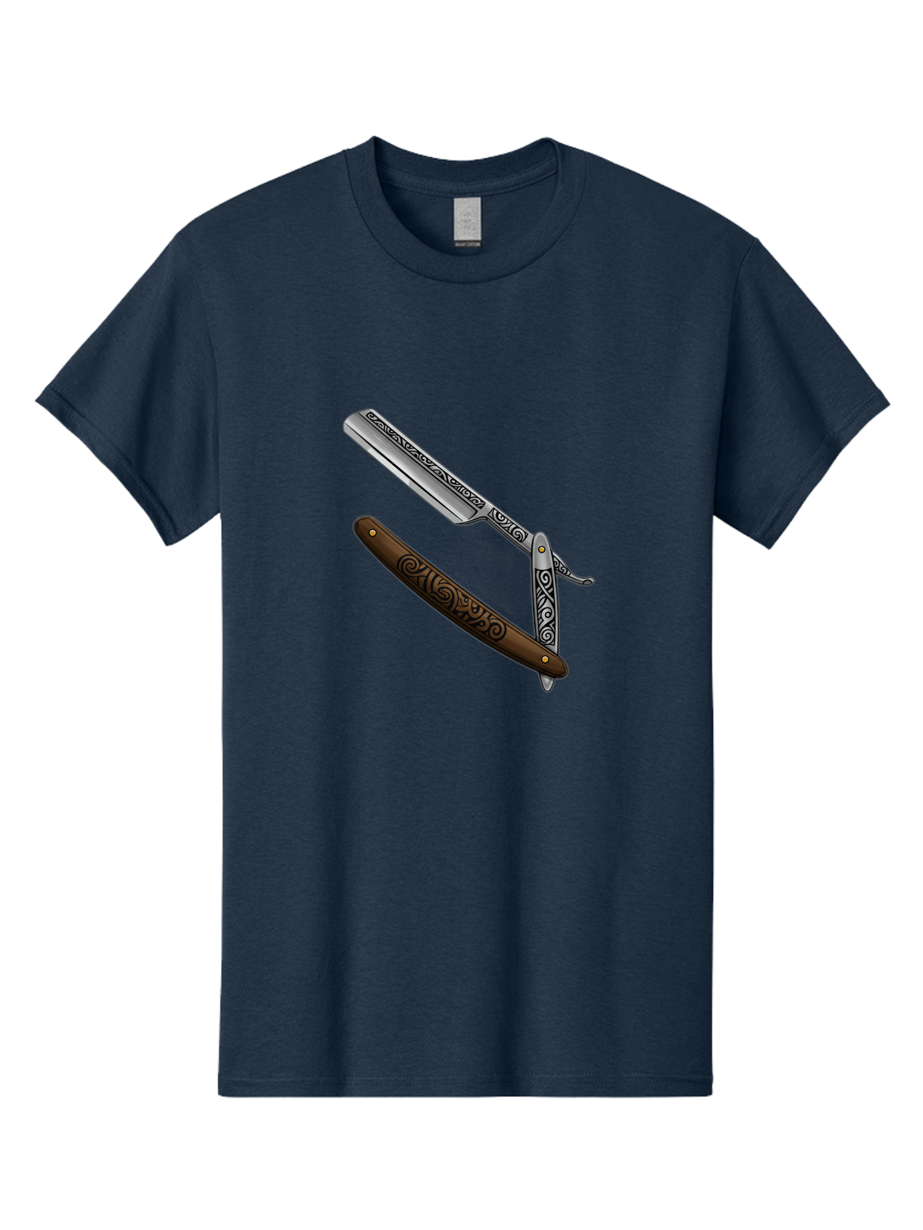 Straight-Razor Men'S Graphic Tee, 100% Cotton, Comfortable Casual Summer Wear, Machine Washable, Straight Razor, Shaving Razor, Vintage Grooming, Classic Shaving, Barber Tools, Ornate Design, Traditional Shaving, Men'S Grooming, Antique Razor Bad737