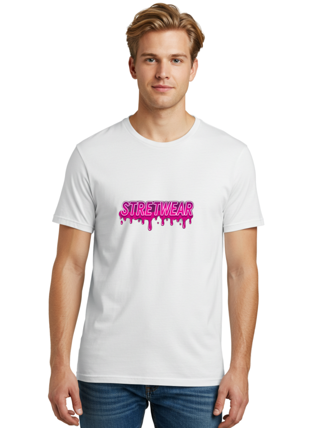 Stretwear Men'S Graphic Tee, 100% Cotton, Comfortable Casual Summer Wear, Machine Washable, Streetwear Fashion, Urban Style, Graffiti Art, Trendy Clothing, Pink Drips, Bold Typography, Edgy Aesthetic, Modern Design Bad756