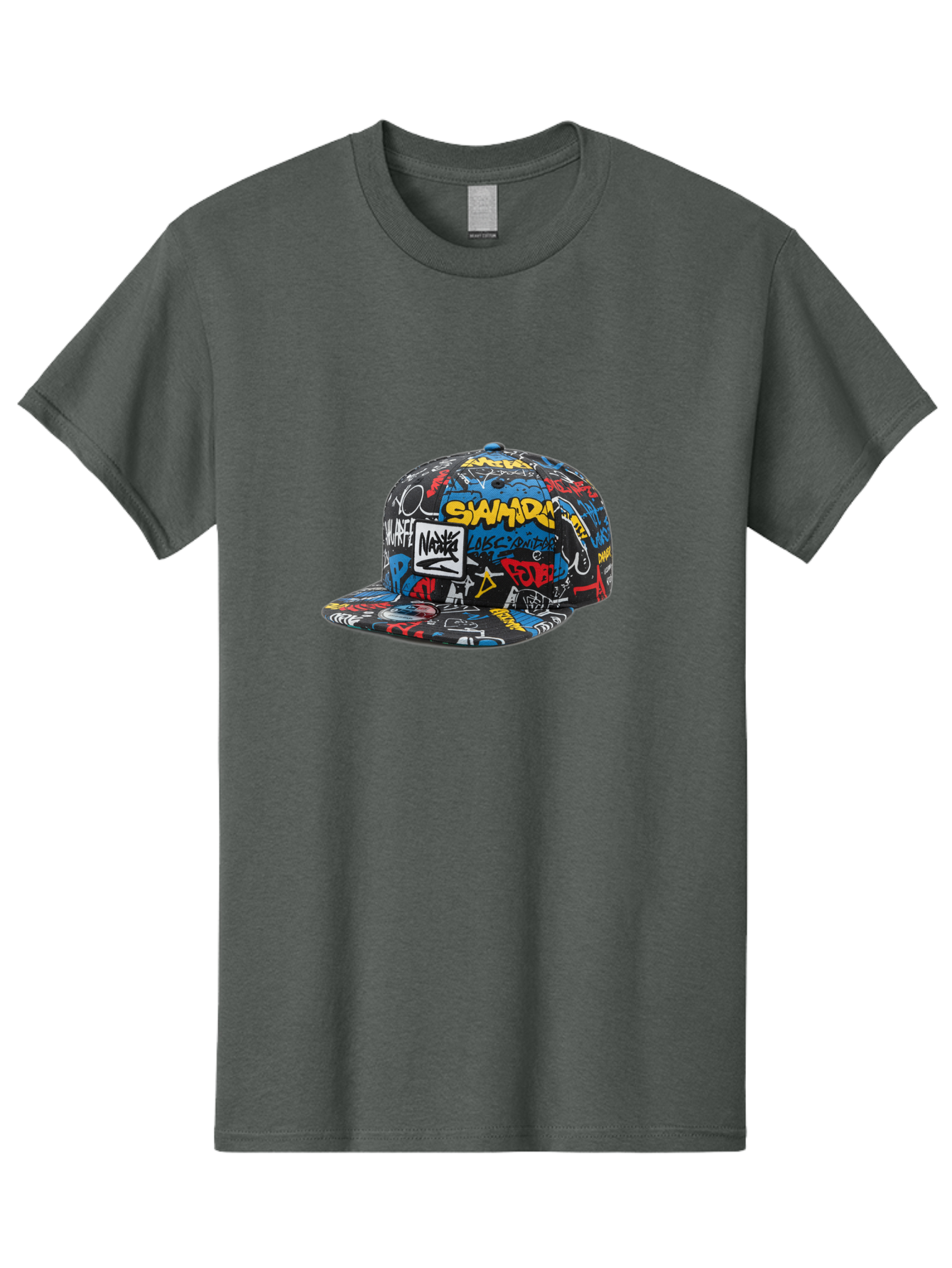 Stussy-Graffiti-Baseball-Cap Men'S Graphic Tee, 100% Cotton, Comfortable Casual Summer Wear, Machine Washable, Graffiti Cap, Streetwear Fashion, Urban Style, Bold Designs, Vibrant Colors, Stüssy Branding, Casual Wear, Skateboarding Culture, Bad757
