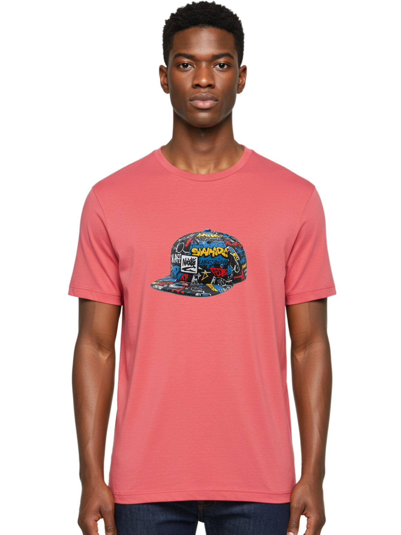 Stussy-Graffiti-Baseball-Cap Men'S Graphic Tee, 100% Cotton, Comfortable Casual Summer Wear, Machine Washable, Graffiti Cap, Streetwear Fashion, Urban Style, Bold Designs, Vibrant Colors, Stüssy Branding, Casual Wear, Skateboarding Culture, Bad757