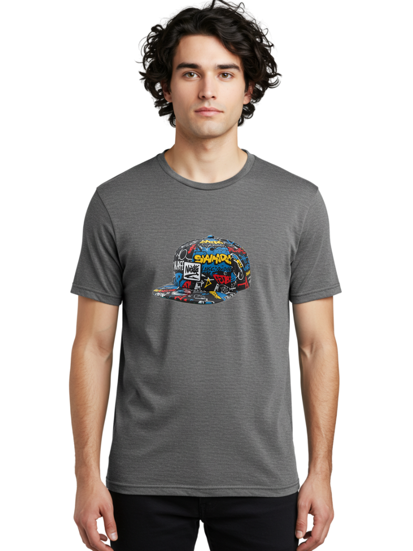 Stussy-Graffiti-Baseball-Cap Men'S Graphic Tee, 100% Cotton, Comfortable Casual Summer Wear, Machine Washable, Graffiti Cap, Streetwear Fashion, Urban Style, Bold Designs, Vibrant Colors, Stüssy Branding, Casual Wear, Skateboarding Culture, Bad757