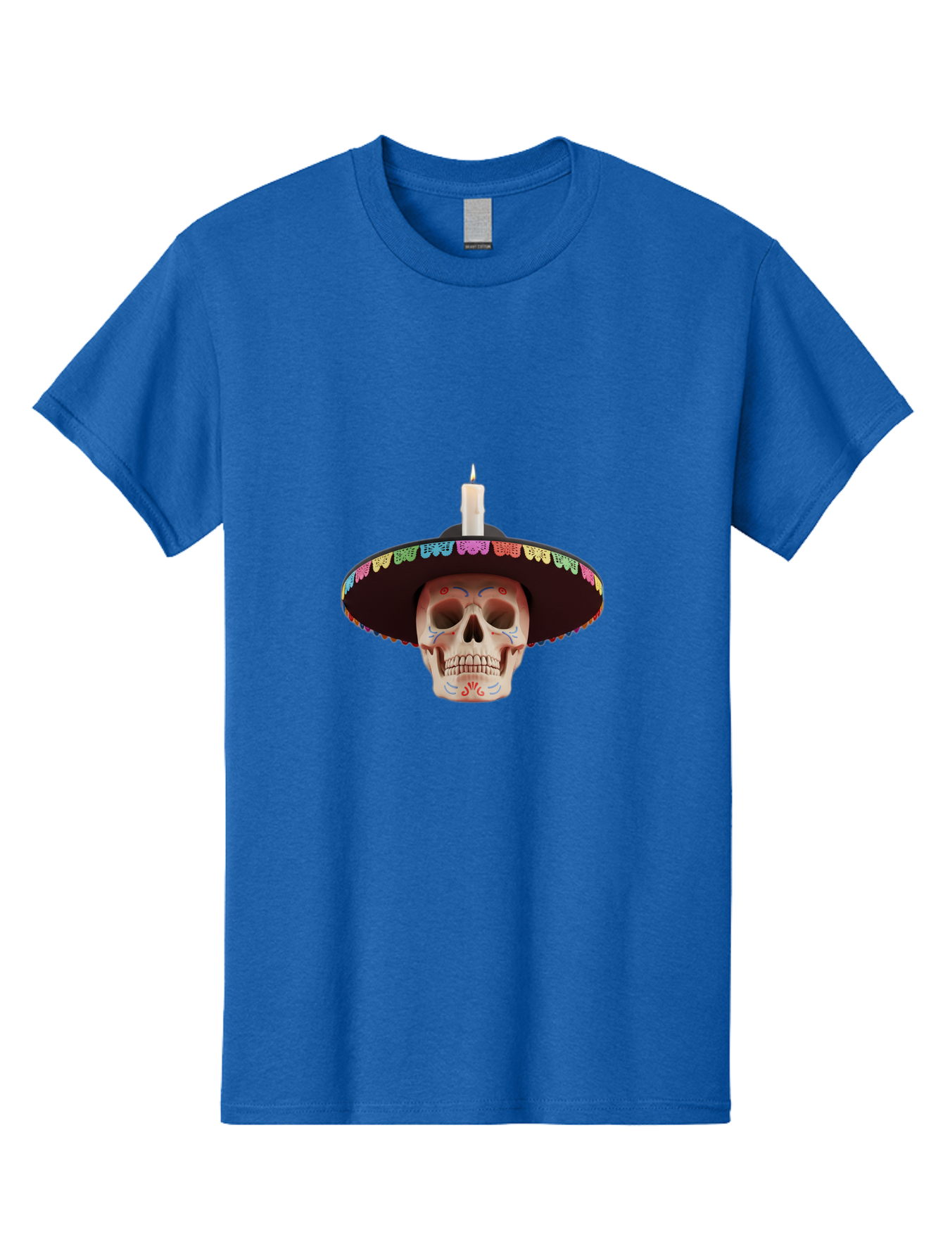 Sugar-Skull-10 Men'S Graphic Tee, 100% Cotton, Comfortable Casual Summer Wear, Machine Washable, Sugar Skull With Sombrero, Dia De Los Muertos, Colorful Decorations, Traditional Mexican Art, Vibrant Culture, Festive Spirit, Unique Design, Bad759