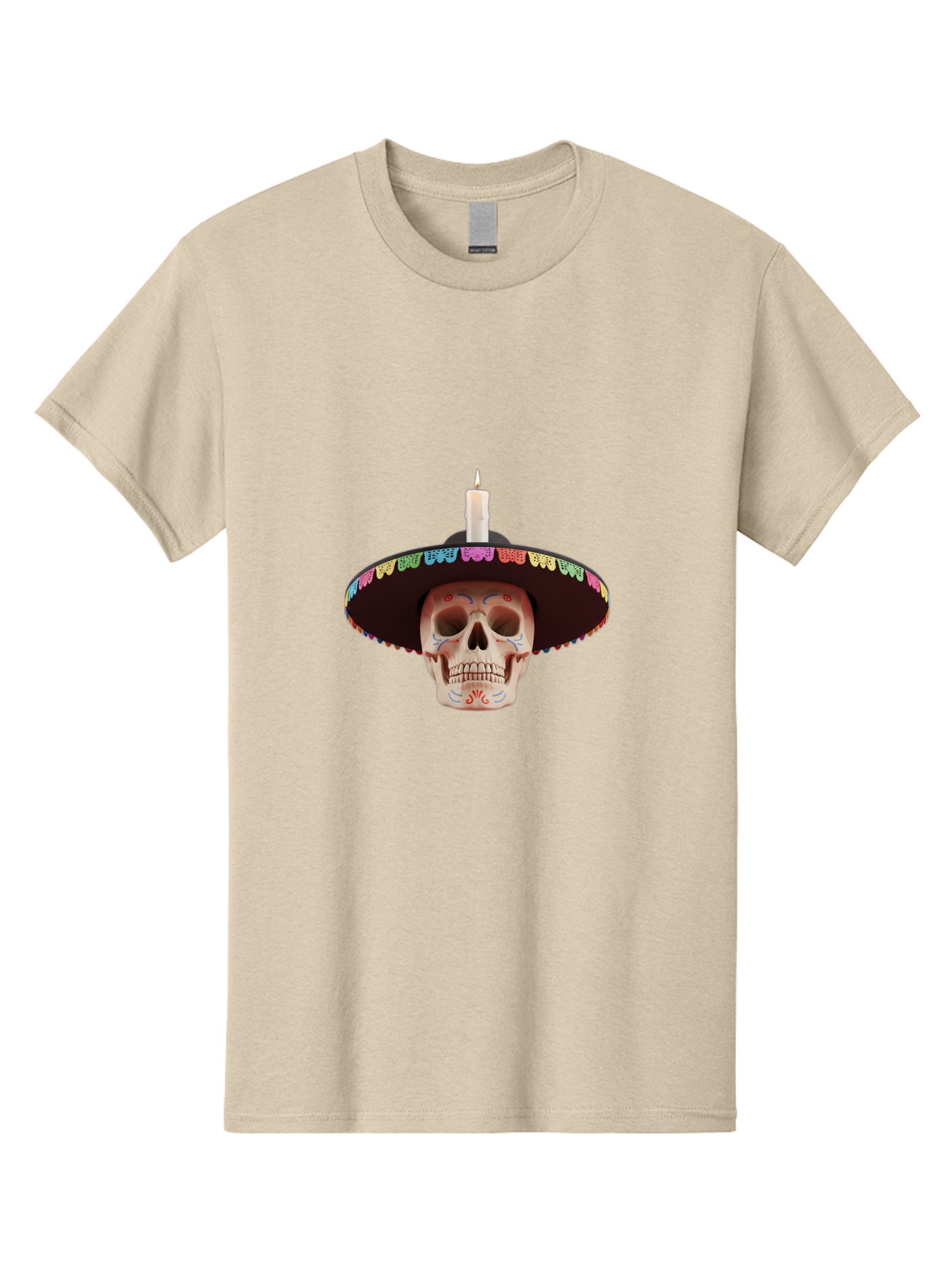 Sugar-Skull-10 Men'S Graphic Tee, 100% Cotton, Comfortable Casual Summer Wear, Machine Washable, Sugar Skull With Sombrero, Dia De Los Muertos, Colorful Decorations, Traditional Mexican Art, Vibrant Culture, Festive Spirit, Unique Design, Bad759