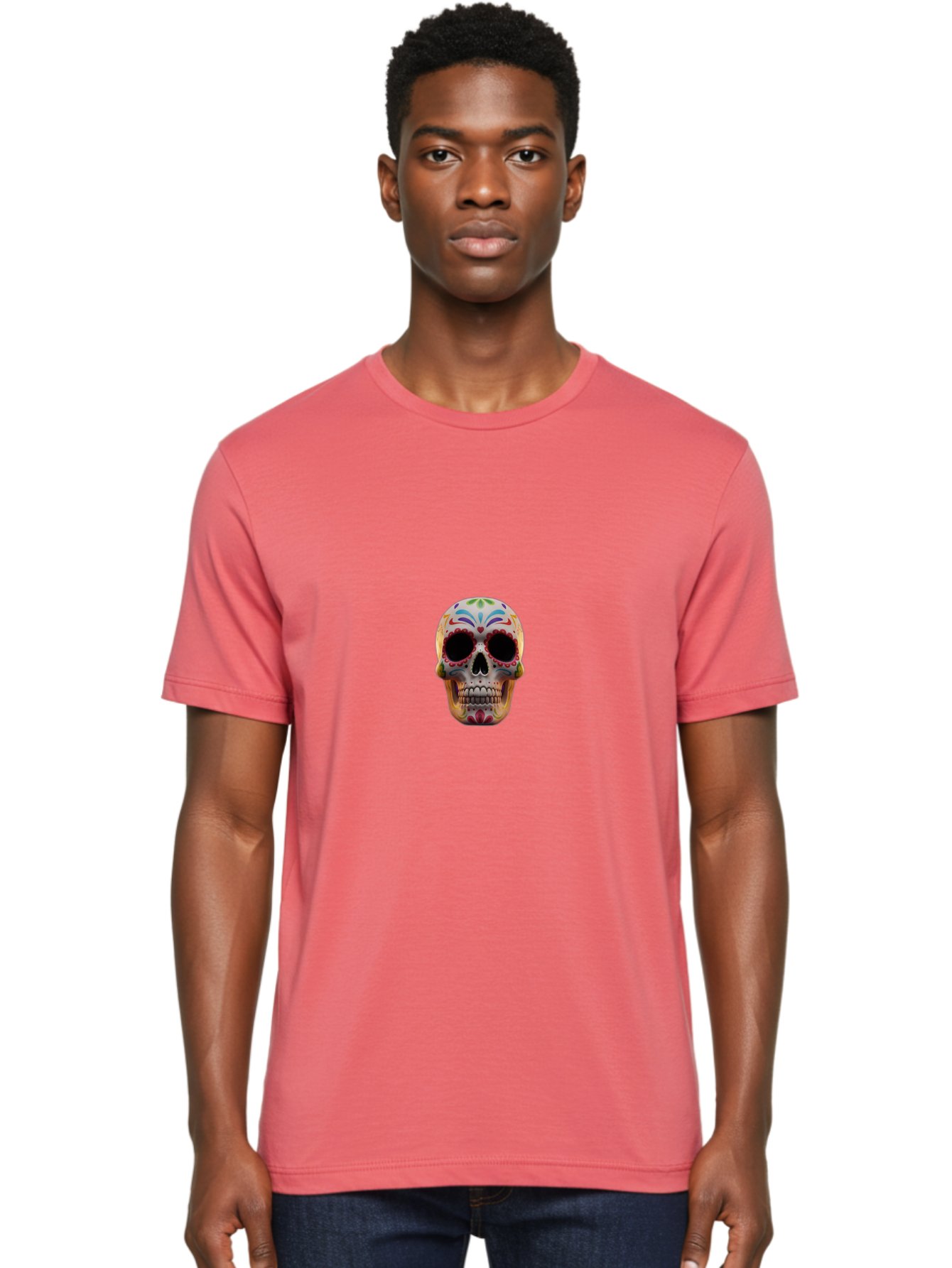 Sugar-Skull-12 Men'S Graphic Tee, 100% Cotton, Comfortable Casual Summer Wear, Machine Washable, Sugar Skull, Day Of The Dead, Dia De Los Muertos, Vibrant Colors, Decorative Skull, Mexican Culture, Skull Decoration, Colorful Patterns Bad761