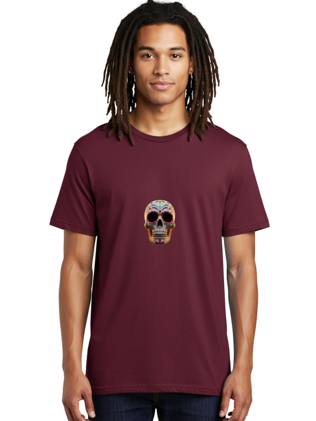 Sugar-Skull-12 Men'S Graphic Tee, 100% Cotton, Comfortable Casual Summer Wear, Machine Washable, Sugar Skull, Day Of The Dead, Dia De Los Muertos, Vibrant Colors, Decorative Skull, Mexican Culture, Skull Decoration, Colorful Patterns Bad761