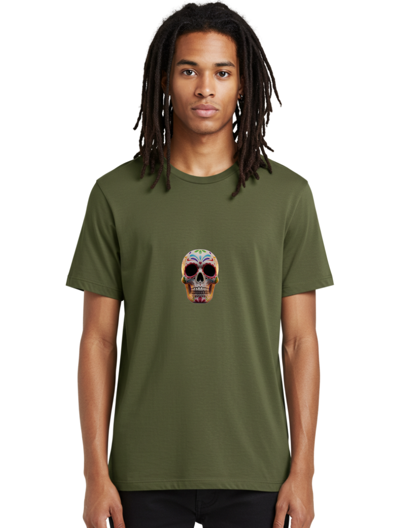 Sugar-Skull-12 Men'S Graphic Tee, 100% Cotton, Comfortable Casual Summer Wear, Machine Washable, Sugar Skull, Day Of The Dead, Dia De Los Muertos, Vibrant Colors, Decorative Skull, Mexican Culture, Skull Decoration, Colorful Patterns Bad761