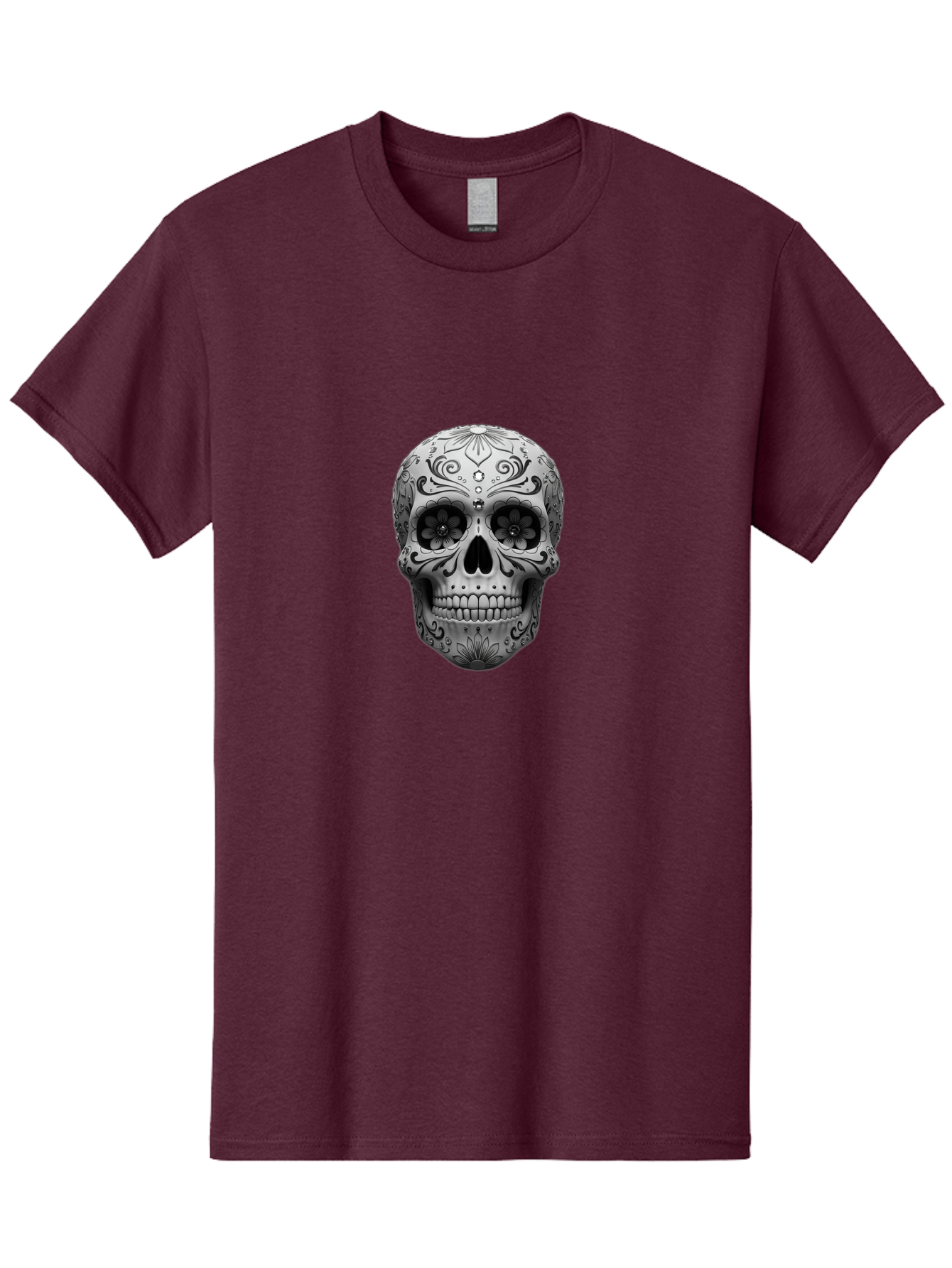 Sugar-Skull-15 Men'S Graphic Tee, 100% Cotton, Comfortable Casual Summer Wear, Machine Washable, Detailed Skull, Floral Patterns, Black And White Design, Sugar Skull Art, Day Of Dead, Mexican Culture, Intricate Designs, Gothic Style, Bad764