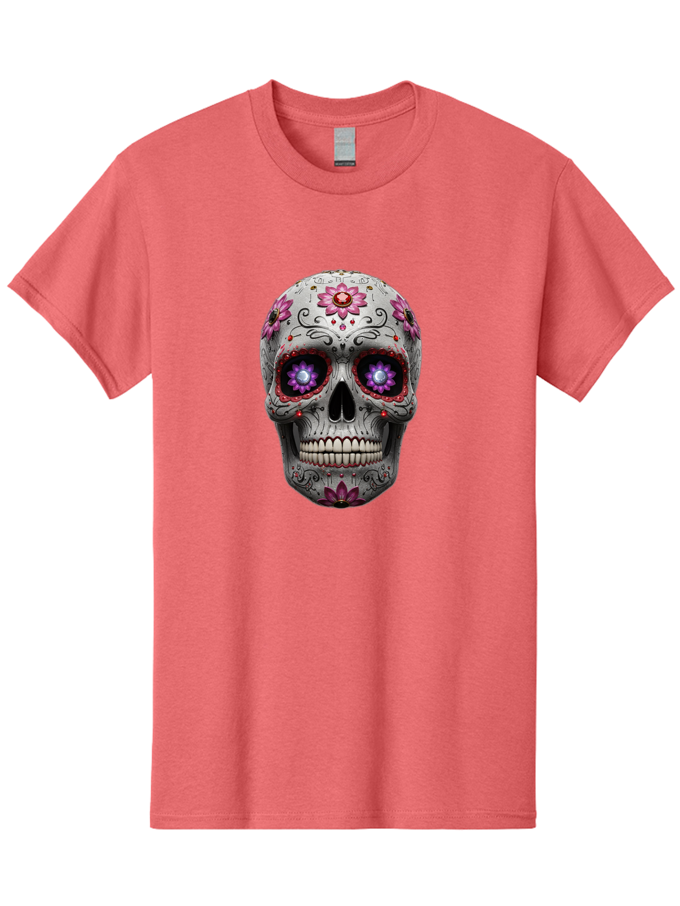 Sugar-Skull-17 Men'S Graphic Tee, 100% Cotton, Comfortable Casual Summer Wear, Machine Washable, Sugar Skull, Day Of The Dead, Skull Art, Floral Designs, Vibrant Colors, Intricate Patterns, Gothic Style, Mystical Symbols, Jewelry Designs, Bad766