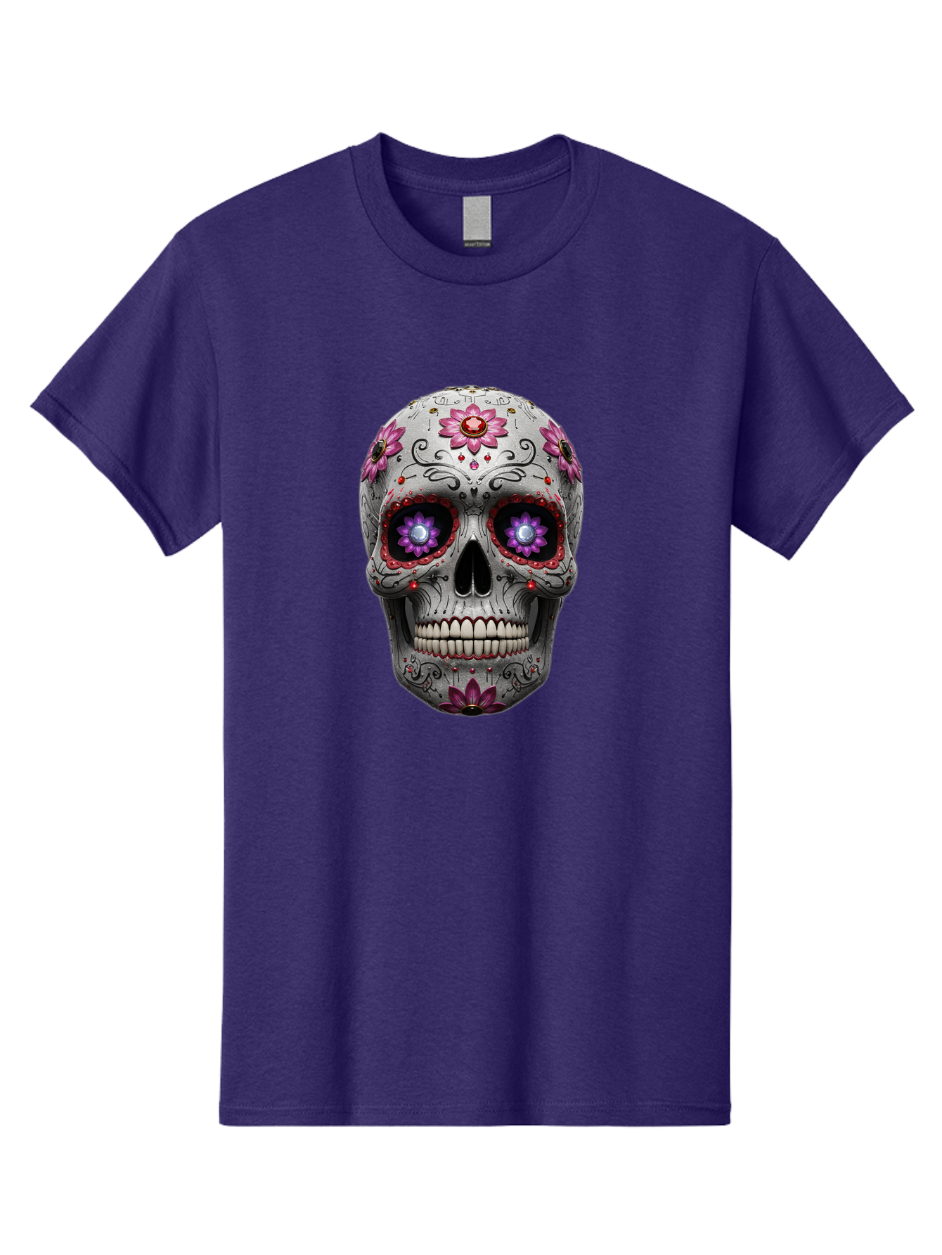 Sugar-Skull-17 Men'S Graphic Tee, 100% Cotton, Comfortable Casual Summer Wear, Machine Washable, Sugar Skull, Day Of The Dead, Skull Art, Floral Designs, Vibrant Colors, Intricate Patterns, Gothic Style, Mystical Symbols, Jewelry Designs, Bad766