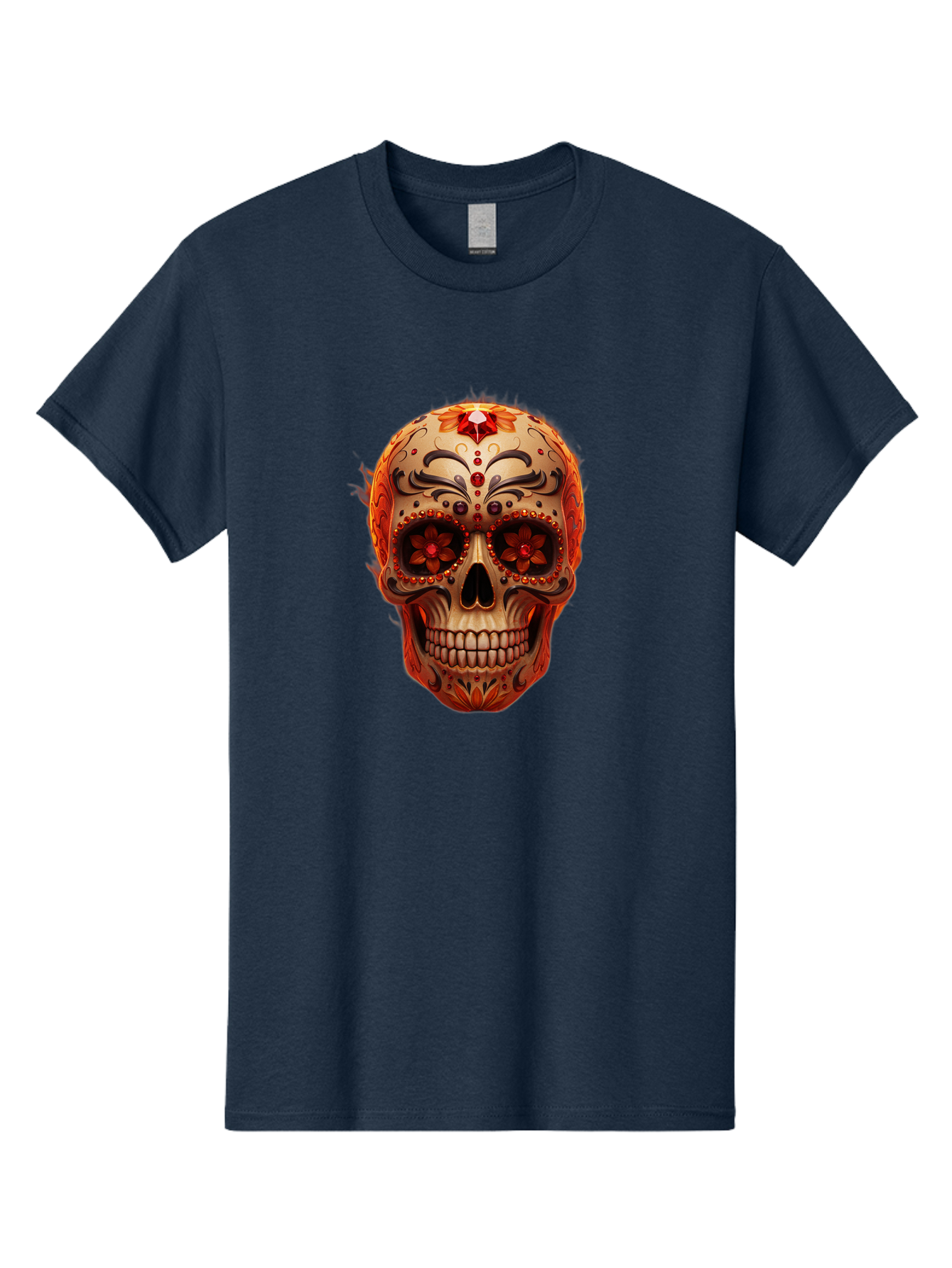 Sugar-Skull-22 Men'S Graphic Tee, 100% Cotton, Comfortable Casual Summer Wear, Machine Washable, Sugar Skull, Day Of The Dead, Mexican Culture, Decorated Skull, Floral Designs, Red Jewels, Festive, Traditional Art, Vibrant, Ornate Bad772