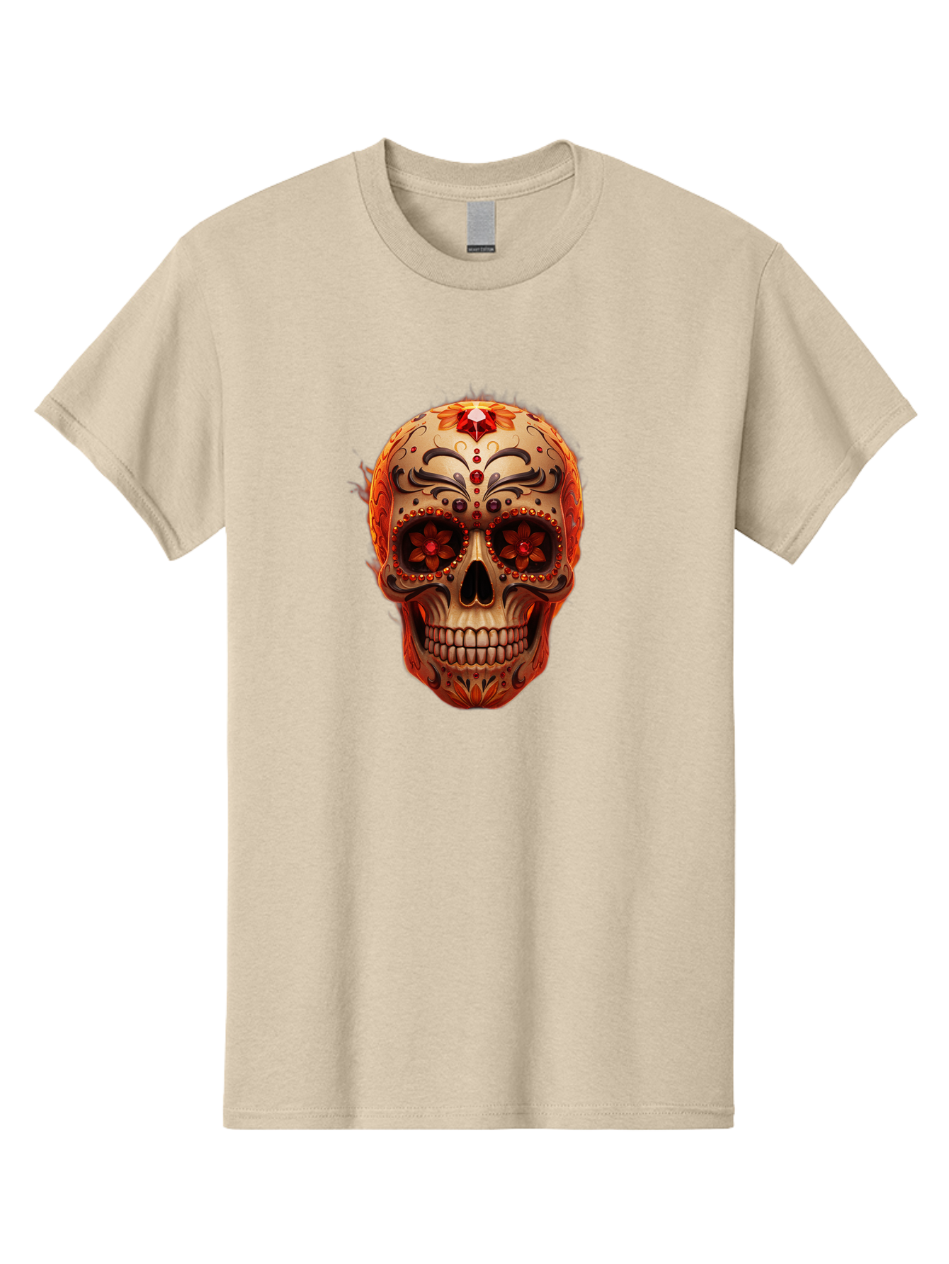 Sugar-Skull-22 Men'S Graphic Tee, 100% Cotton, Comfortable Casual Summer Wear, Machine Washable, Sugar Skull, Day Of The Dead, Mexican Culture, Decorated Skull, Floral Designs, Red Jewels, Festive, Traditional Art, Vibrant, Ornate Bad772