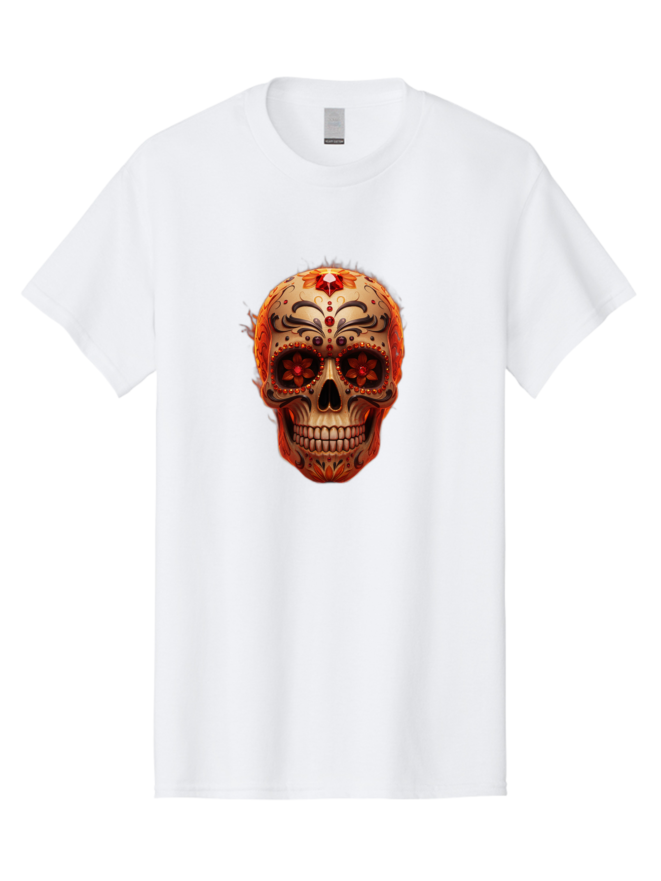 Sugar-Skull-22 Men'S Graphic Tee, 100% Cotton, Comfortable Casual Summer Wear, Machine Washable, Sugar Skull, Day Of The Dead, Mexican Culture, Decorated Skull, Floral Designs, Red Jewels, Festive, Traditional Art, Vibrant, Ornate Bad772