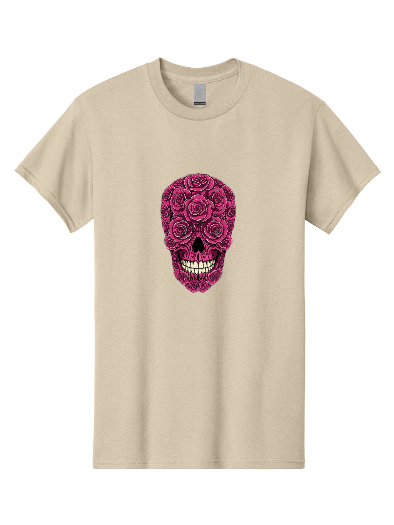 Sugar-Skull-3 Men'S Graphic Tee, 100% Cotton, Comfortable Casual Summer Wear, Machine Washable, Sugar Skull, Floral Skull, Roses, White Teeth, Vibrant Pink, Gothic Art, Day Of The Dead, Floral Design Bad775