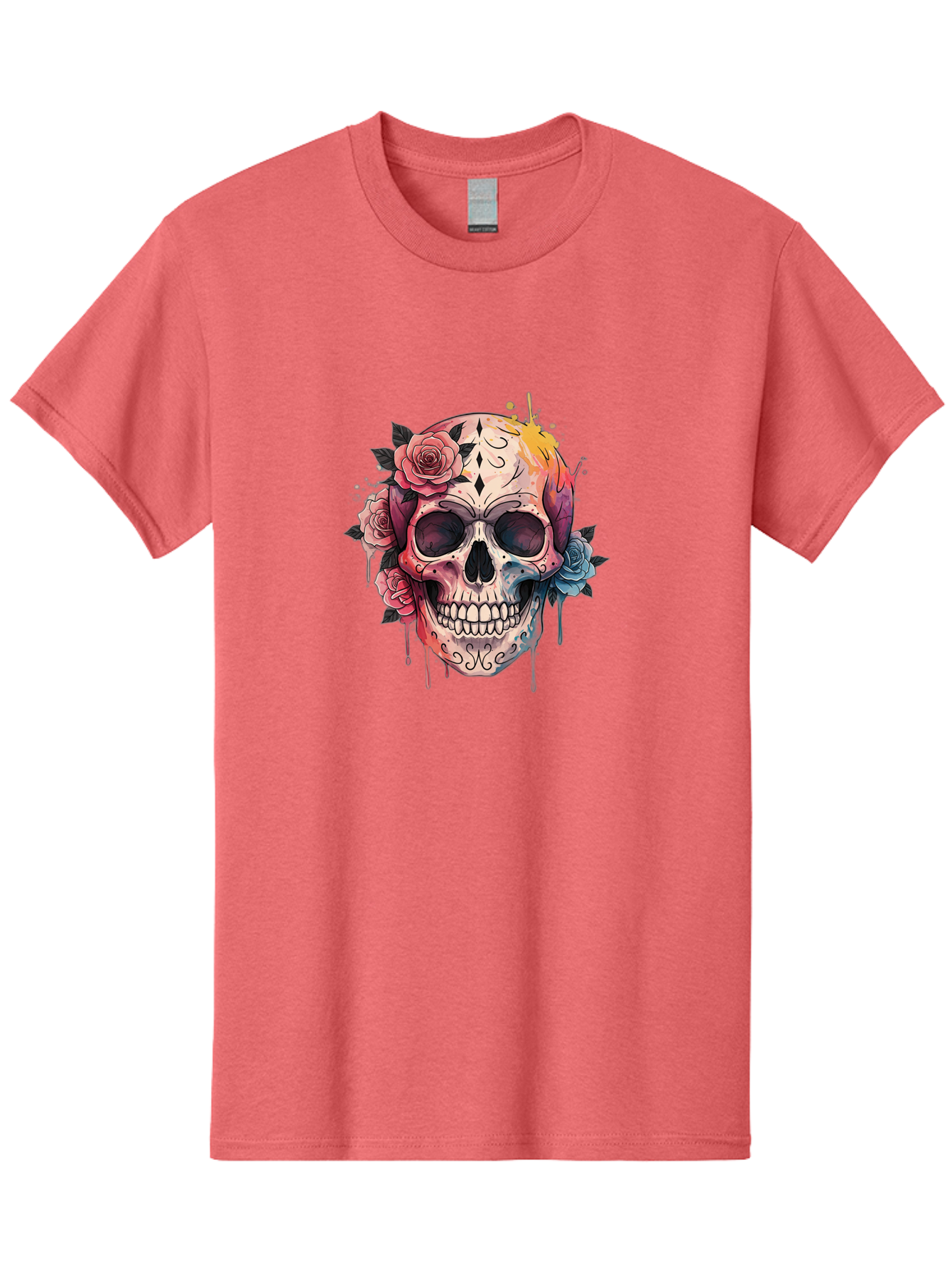 Sugar-Skull-4 Men'S Graphic Tee, 100% Cotton, Comfortable Casual Summer Wear, Machine Washable, Sugar Skull, Day Of The Dead, Floral Skull, Vibrant Colors, Intricate Designs, Abstract Art, Grunge Style, Street Art, Tattoo Art, Mexican Culture, Bad776