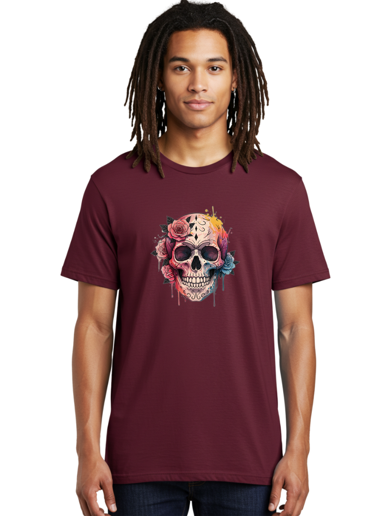 Sugar-Skull-4 Men'S Graphic Tee, 100% Cotton, Comfortable Casual Summer Wear, Machine Washable, Sugar Skull, Day Of The Dead, Floral Skull, Vibrant Colors, Intricate Designs, Abstract Art, Grunge Style, Street Art, Tattoo Art, Mexican Culture, Bad776
