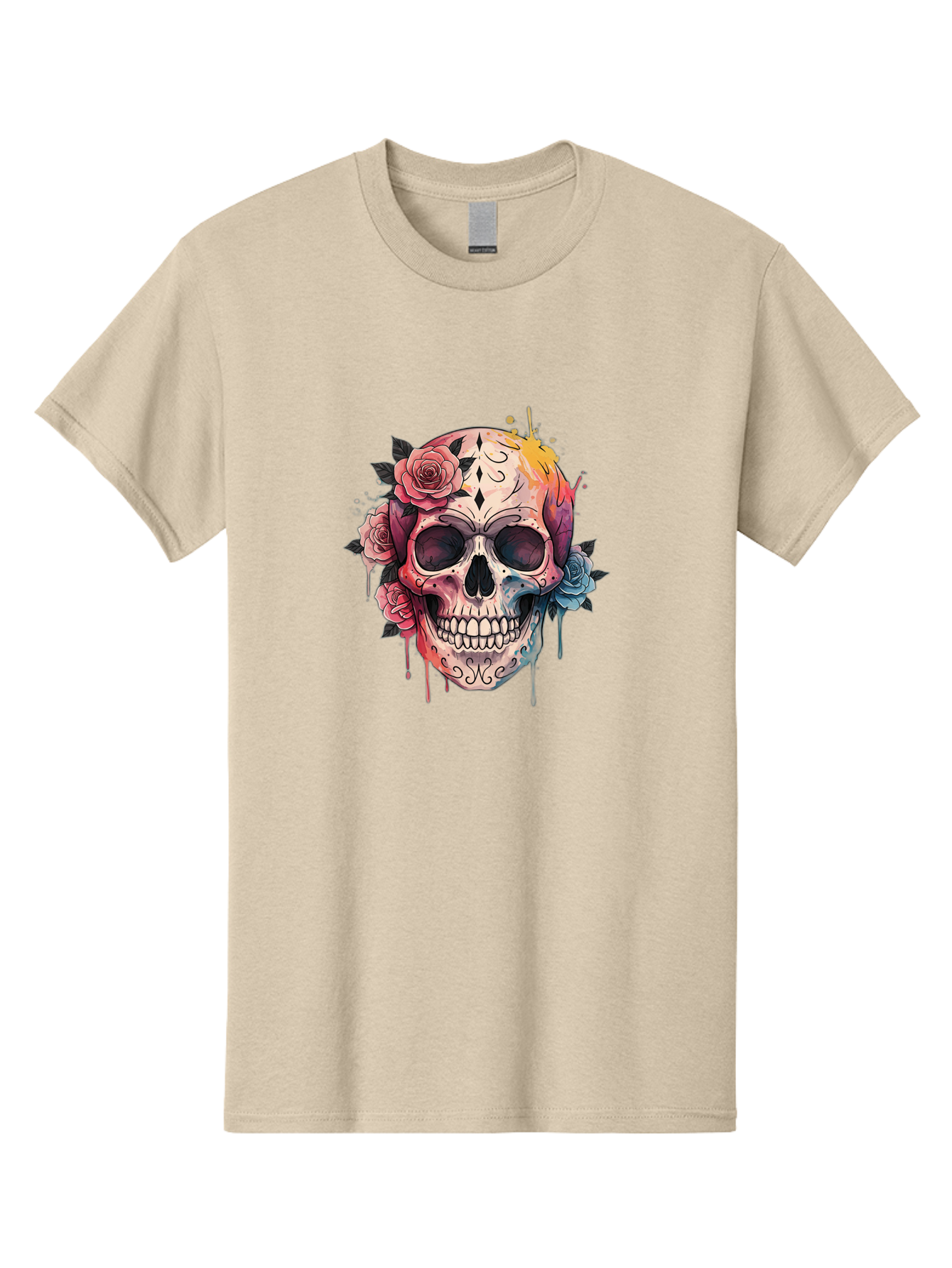 Sugar-Skull-4 Men'S Graphic Tee, 100% Cotton, Comfortable Casual Summer Wear, Machine Washable, Sugar Skull, Day Of The Dead, Floral Skull, Vibrant Colors, Intricate Designs, Abstract Art, Grunge Style, Street Art, Tattoo Art, Mexican Culture, Bad776