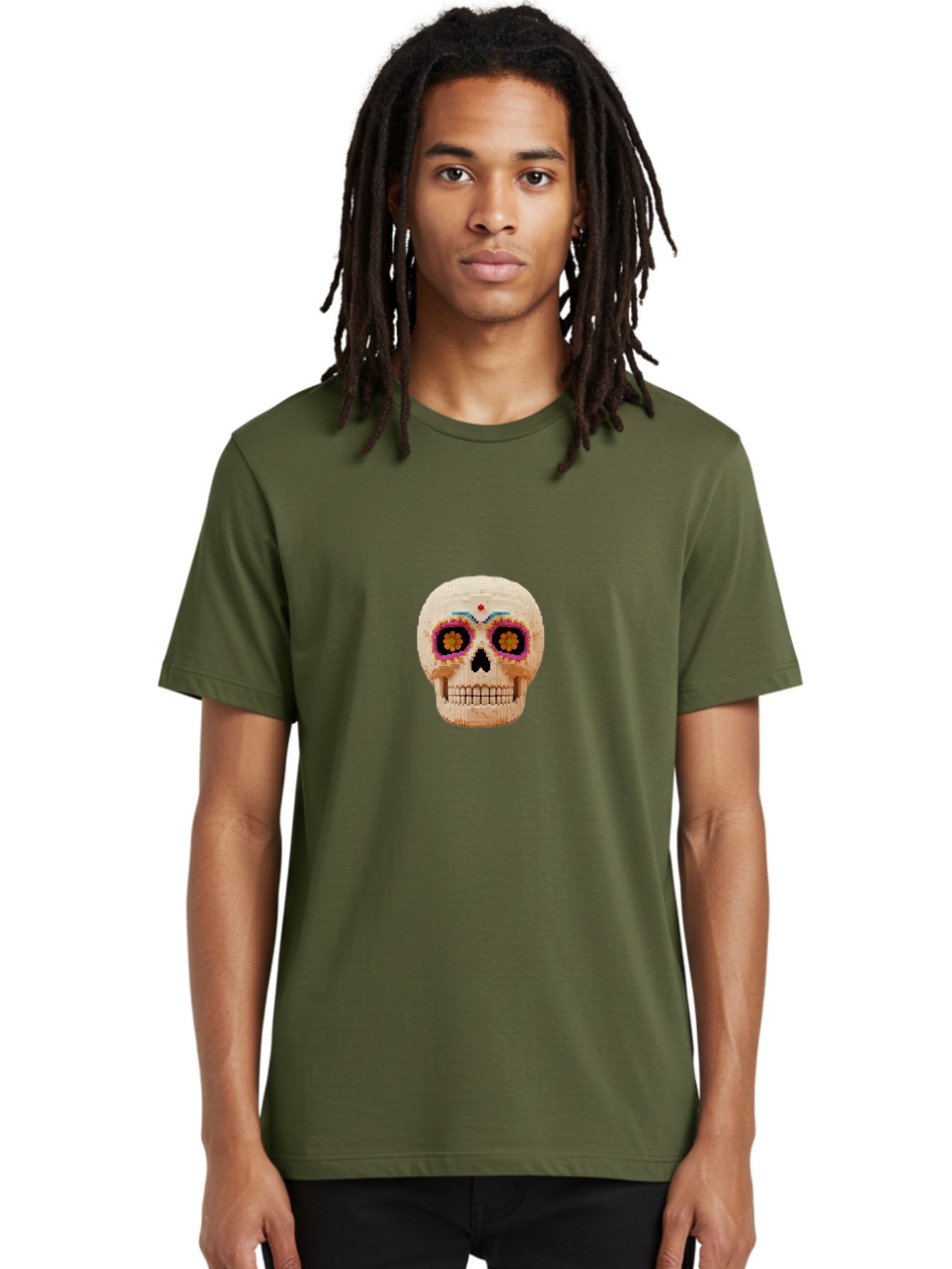 Sugar-Skull-7 Men'S Graphic Tee, 100% Cotton, Comfortable Casual Summer Wear, Machine Washable, Sugar Skull Decoration, Day Of The Dead, Colorful Skull, Mexican Culture, Festive Design, Vibrant Colors, Floral Patterns, Traditional Art Bad779