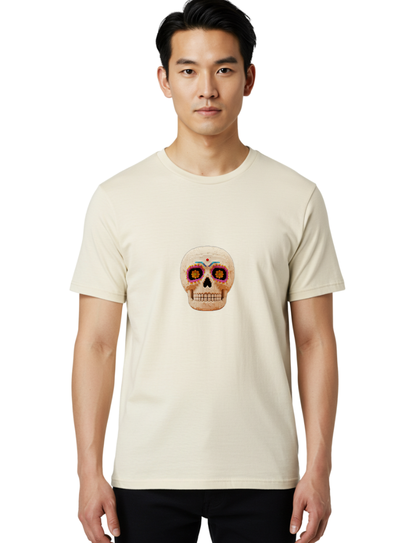 Sugar-Skull-7 Men'S Graphic Tee, 100% Cotton, Comfortable Casual Summer Wear, Machine Washable, Sugar Skull Decoration, Day Of The Dead, Colorful Skull, Mexican Culture, Festive Design, Vibrant Colors, Floral Patterns, Traditional Art Bad779