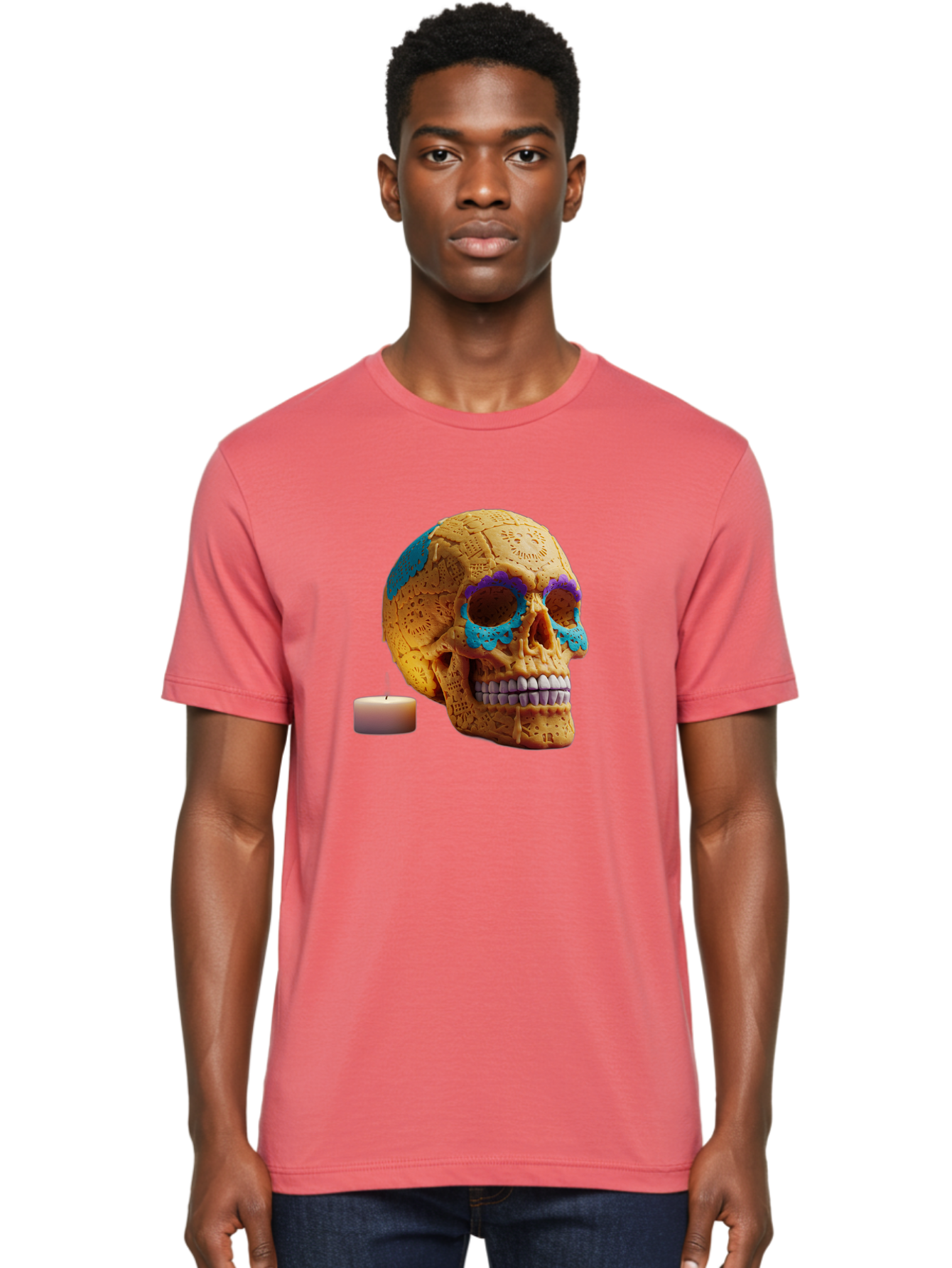 Sugar-Skull-8 Men'S Graphic Tee, 100% Cotton, Comfortable Casual Summer Wear, Machine Washable, Sugar Skull, Day Of The Dead Celebration, Vibrant Decorations, Intricate Designs, Decorative Skull, Traditional Mexican Art, Festive Atmosphere, Bad780