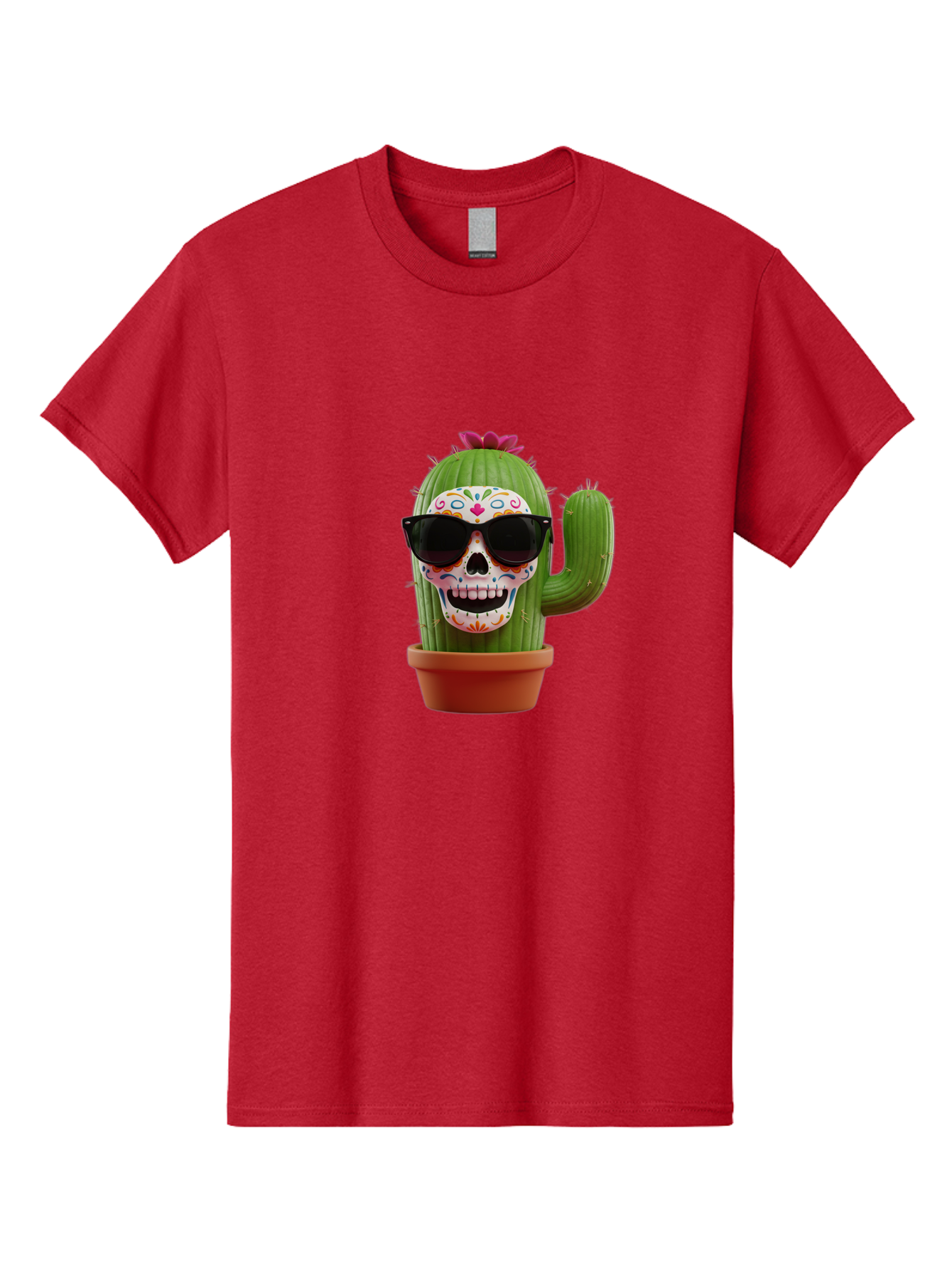 Sugar-Skull-Cactus Men'S Graphic Tee, 100% Cotton, Comfortable Casual Summer Wear, Machine Washable, Sugar Skull Cactus, Day Of The Dead, Colorful Design, Sunglasses, Prickly Pear, Potted Plant, Vibrant Colors, Festive Spirit Bad782