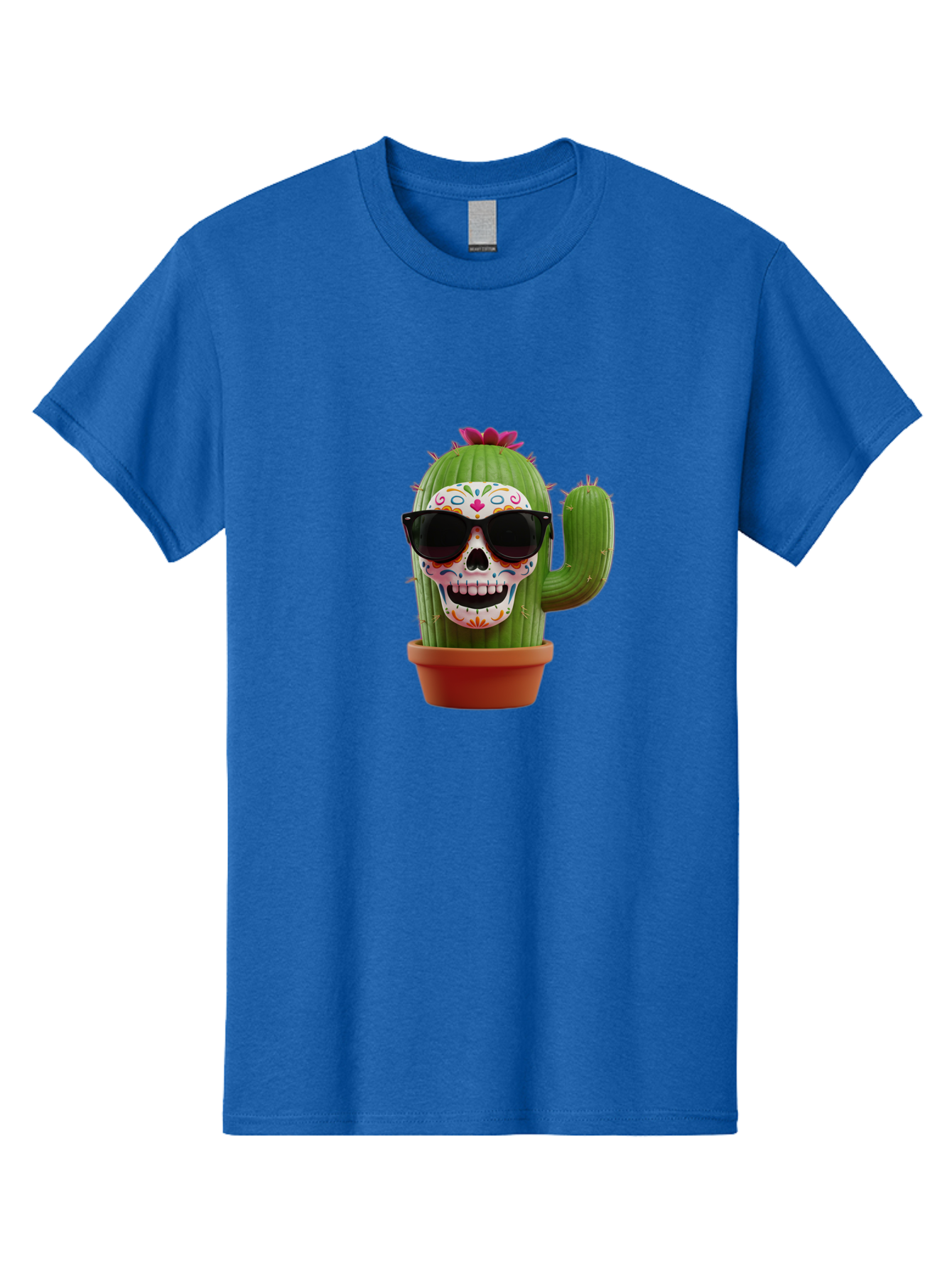 Sugar-Skull-Cactus Men'S Graphic Tee, 100% Cotton, Comfortable Casual Summer Wear, Machine Washable, Sugar Skull Cactus, Day Of The Dead, Colorful Design, Sunglasses, Prickly Pear, Potted Plant, Vibrant Colors, Festive Spirit Bad782