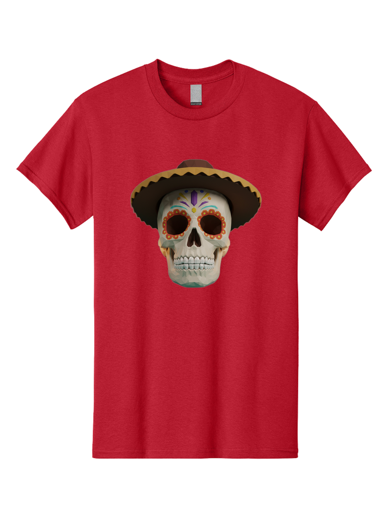 Sugar-Skull-Sombrero Men'S Graphic Tee, 100% Cotton, Comfortable Casual Summer Wear, Machine Washable, Sugar Skull, Sombrero Hat, Mexican Culture, Day Of The Dead, Colorful Designs, Vibrant Patterns, Festive Spirit, Halloween, Bad788
