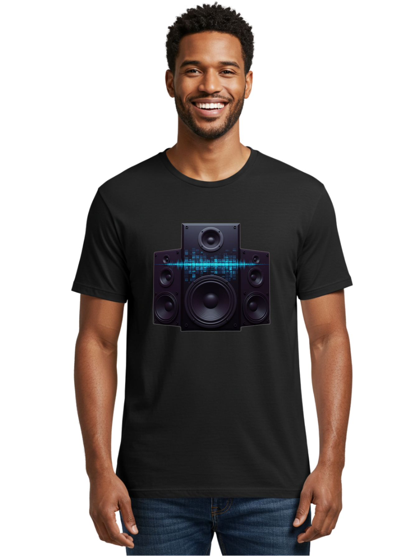 Surround-Sound-Speakers Men'S Graphic Tee, 100% Cotton, Comfortable Casual Summer Wear, Machine Washable, High-Quality Speakers, Home Audio System, Sound Wave, Audio Equipment, Music Speakers, Sound Technology, Audio Visual, Sound System Bad798