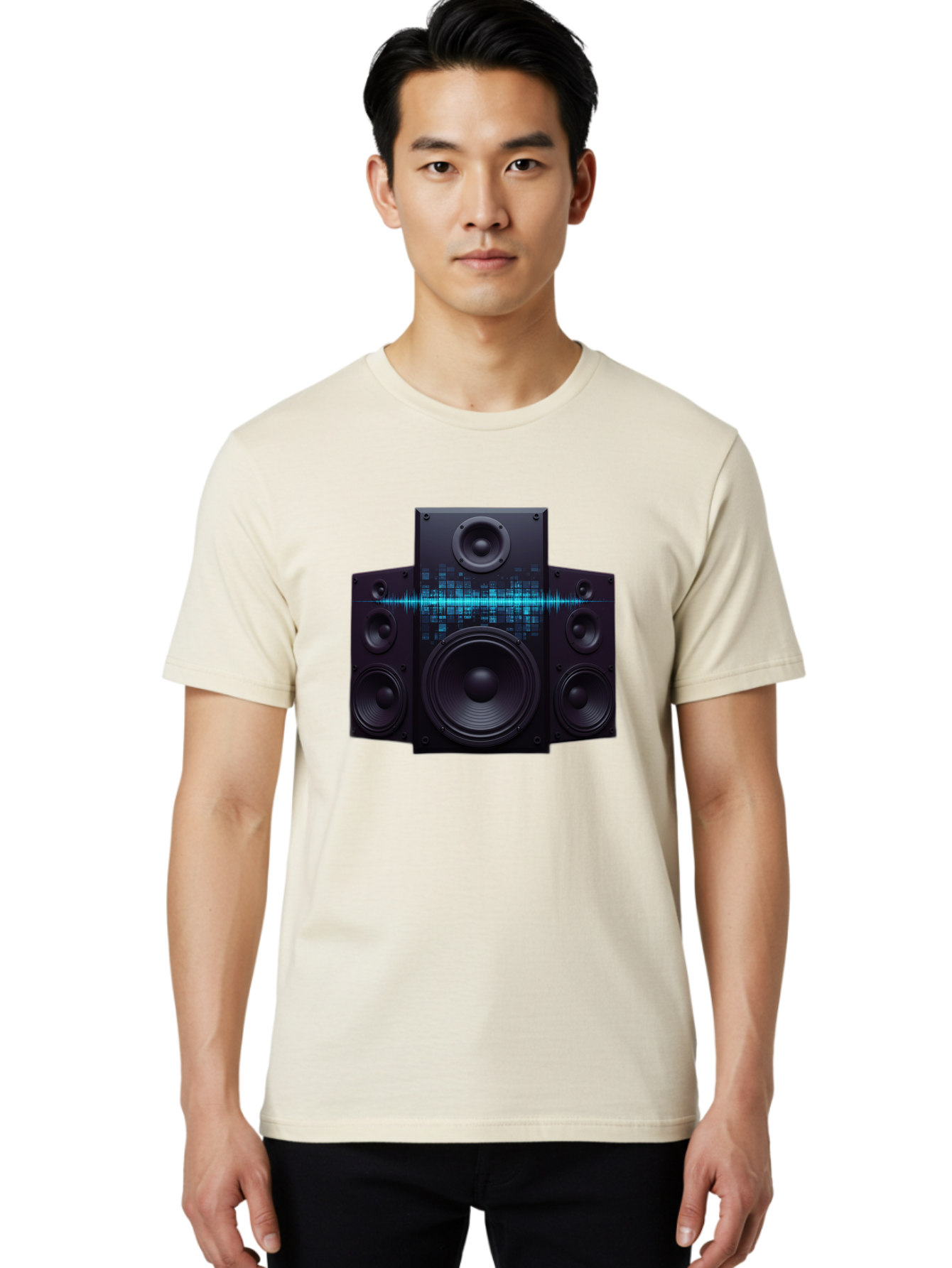 Surround-Sound-Speakers Men'S Graphic Tee, 100% Cotton, Comfortable Casual Summer Wear, Machine Washable, High-Quality Speakers, Home Audio System, Sound Wave, Audio Equipment, Music Speakers, Sound Technology, Audio Visual, Sound System Bad798