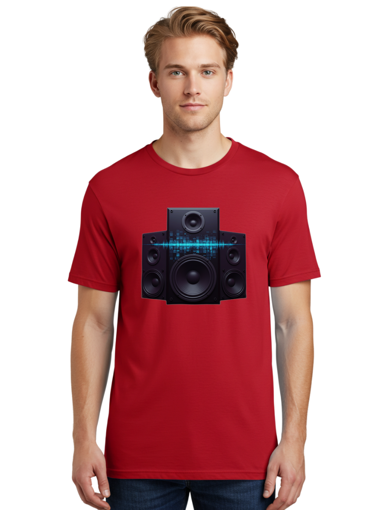 Surround-Sound-Speakers Men'S Graphic Tee, 100% Cotton, Comfortable Casual Summer Wear, Machine Washable, High-Quality Speakers, Home Audio System, Sound Wave, Audio Equipment, Music Speakers, Sound Technology, Audio Visual, Sound System Bad798