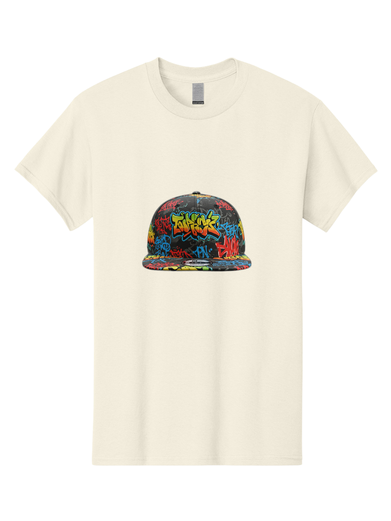 Talkfok-Graffiti-Baseball-Cap Men'S Graphic Tee, 100% Cotton, Comfortable Casual Summer Wear, Machine Washable, Graffiti Cap, Streetwear Fashion, Urban Style, Colorful Hat, Daft Punk, Vibrant Design, Street Art, Fashion Accessory, Trendy Hat, Bad801