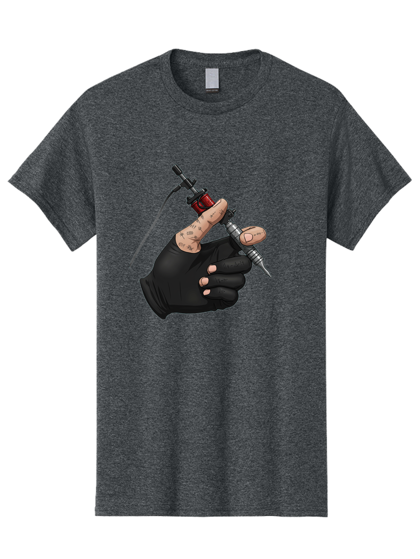 Tattoo-Hand Men'S Graphic Tee, 100% Cotton, Comfortable Casual Summer Wear, Machine Washable, Tattoo Artist Hand, Black Glove, Tattoo Machine In Hand, Red Tattoo Gun, Silver Needle, Tattoo Art, Body Art, Inked Hand Bad802