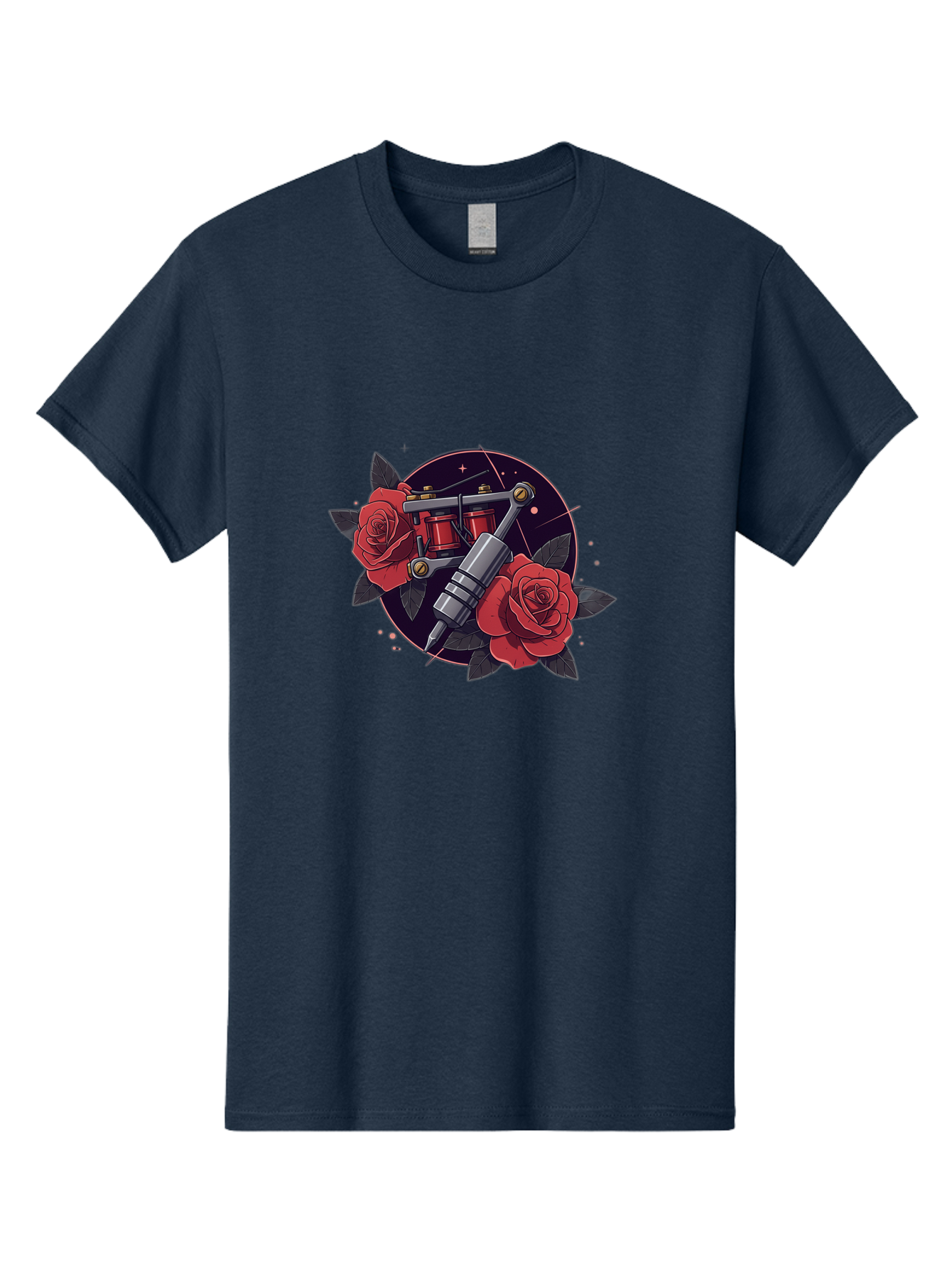 Tattoo-Machine-And-Roses Men'S Graphic Tee, 100% Cotton, Comfortable Casual Summer Wear, Machine Washable, Tattoo Machine, Red Roses, Floral Design, Tattoo Art, Vintage Tattoo, Tattoo Equipment, Ink Art, Rose Tattoo Bad806
