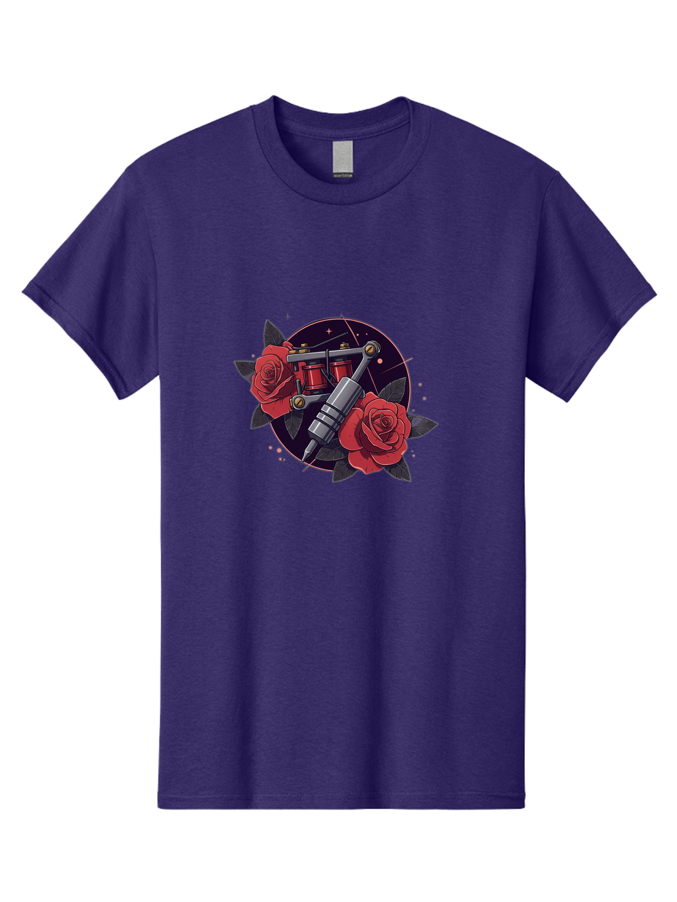 Tattoo-Machine-And-Roses Men'S Graphic Tee, 100% Cotton, Comfortable Casual Summer Wear, Machine Washable, Tattoo Machine, Red Roses, Floral Design, Tattoo Art, Vintage Tattoo, Tattoo Equipment, Ink Art, Rose Tattoo Bad806