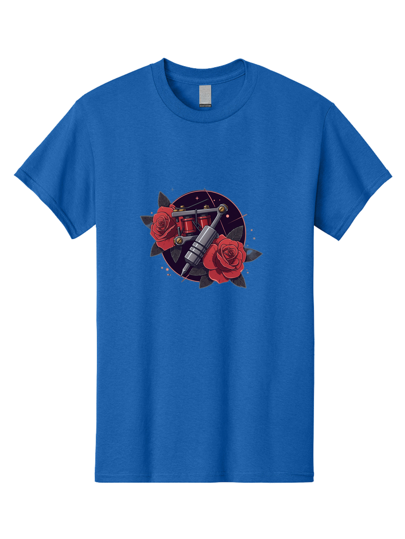 Tattoo-Machine-And-Roses Men'S Graphic Tee, 100% Cotton, Comfortable Casual Summer Wear, Machine Washable, Tattoo Machine, Red Roses, Floral Design, Tattoo Art, Vintage Tattoo, Tattoo Equipment, Ink Art, Rose Tattoo Bad806