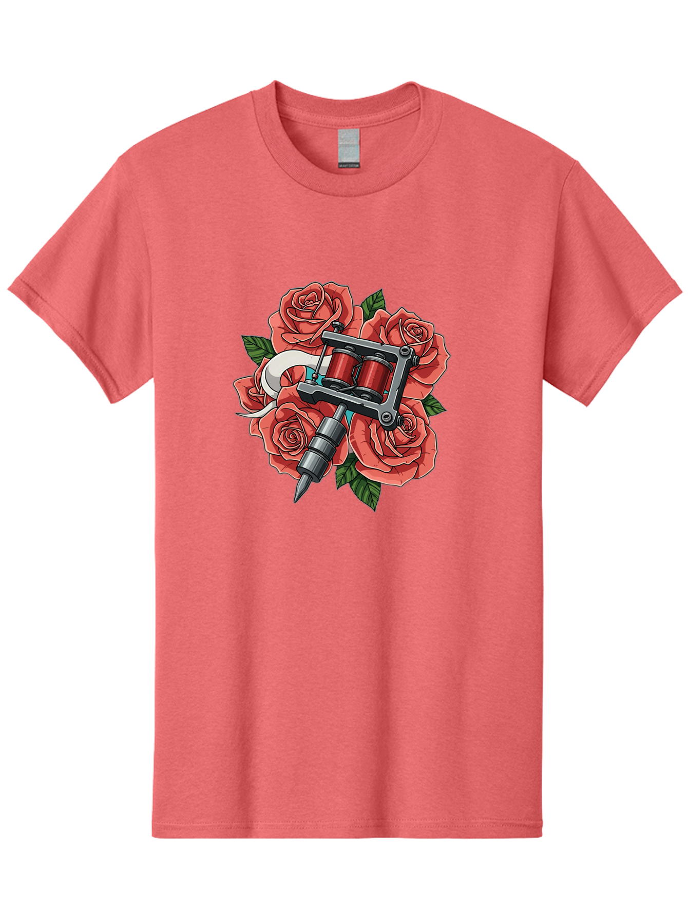 Tattoo-Machine-Roses-1 Men'S Graphic Tee, 100% Cotton, Comfortable Casual Summer Wear, Machine Washable, Tattoo Machine, Red Roses, Floral Design, Tattoo Art, Ink Art, Body Art, Tattoo Culture, Rose Bouquet, Vintage Tattoo Style Bad808