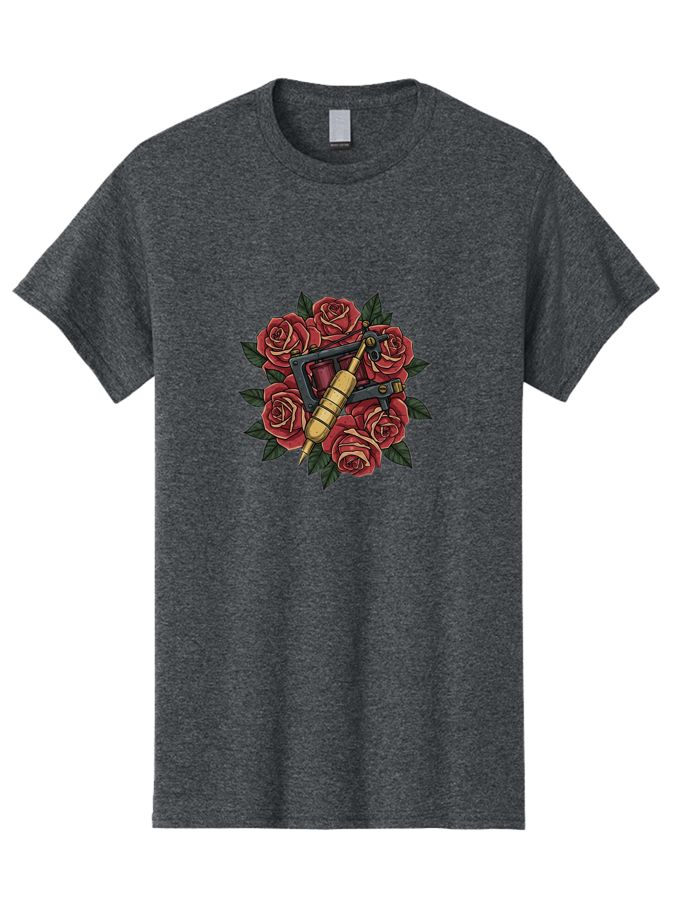 Tattoo-Machine-Roses Men'S Graphic Tee, 100% Cotton, Comfortable Casual Summer Wear, Machine Washable, Tattoo Machine, Red Roses, Floral Design, Traditional Tattoo Art, Vintage Tattoo Style, Tattoo Equipment, Ink Art, Rose Bouquet Bad809