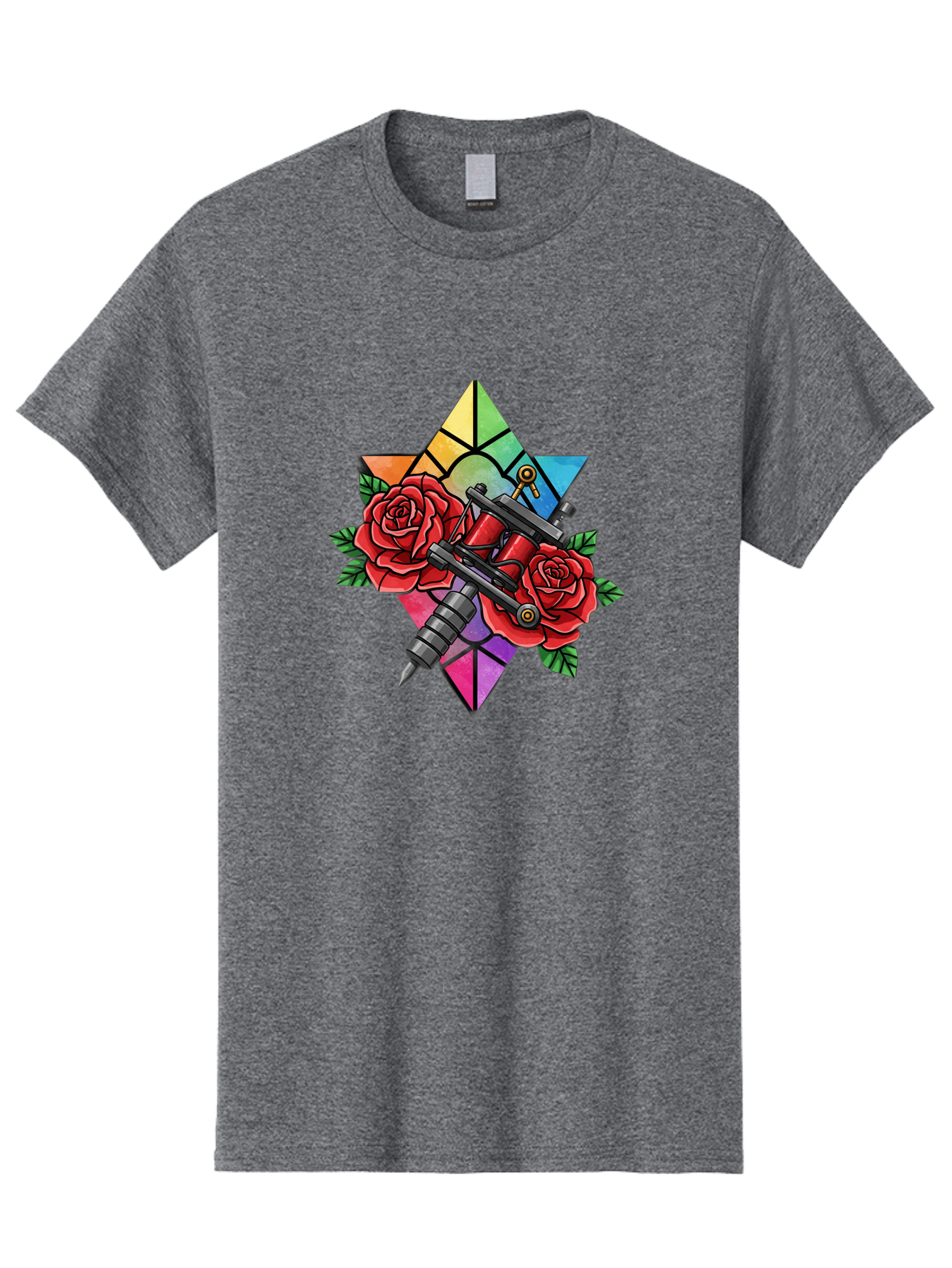 Tattoo-Machines-With-Roses Men'S Graphic Tee, 100% Cotton, Comfortable Casual Summer Wear, Machine Washable, Tattoo Machine, Red Roses, Floral Design, Stained Glass Star, Tattoo Art, Body Art, Tattoo Culture, Vibrant Colors, Tattoo Inspiration Bad813